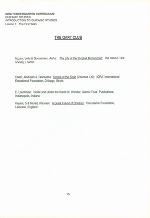 IQRA' Kindergarten Curriculum Volume 3 - Qur'anic Studies