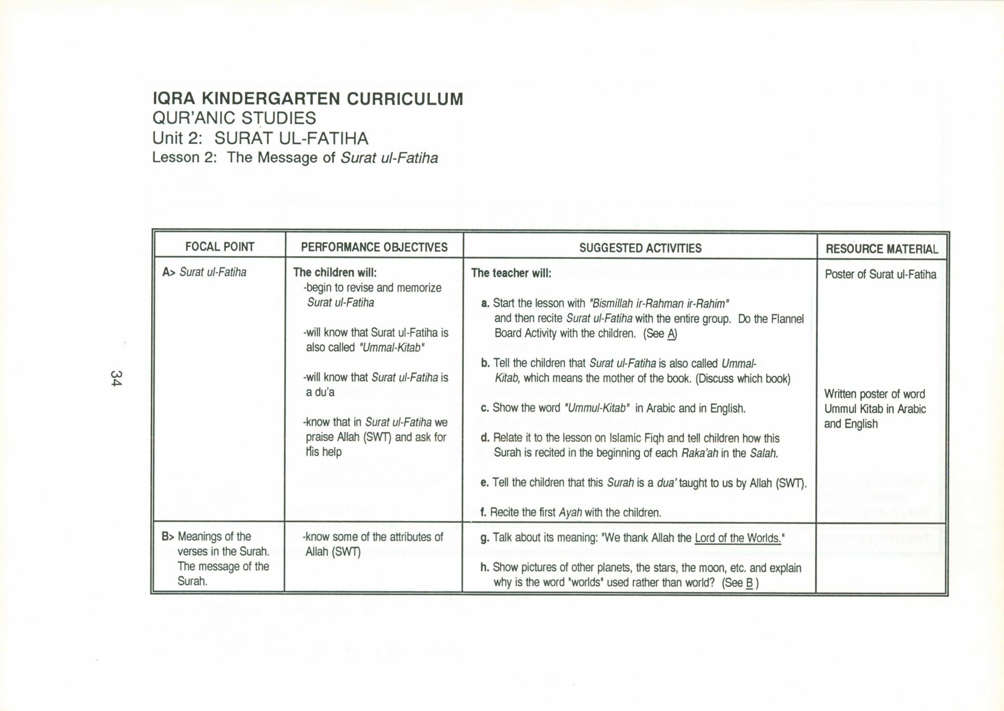 IQRA' Kindergarten Curriculum Volume 3 - Qur'anic Studies