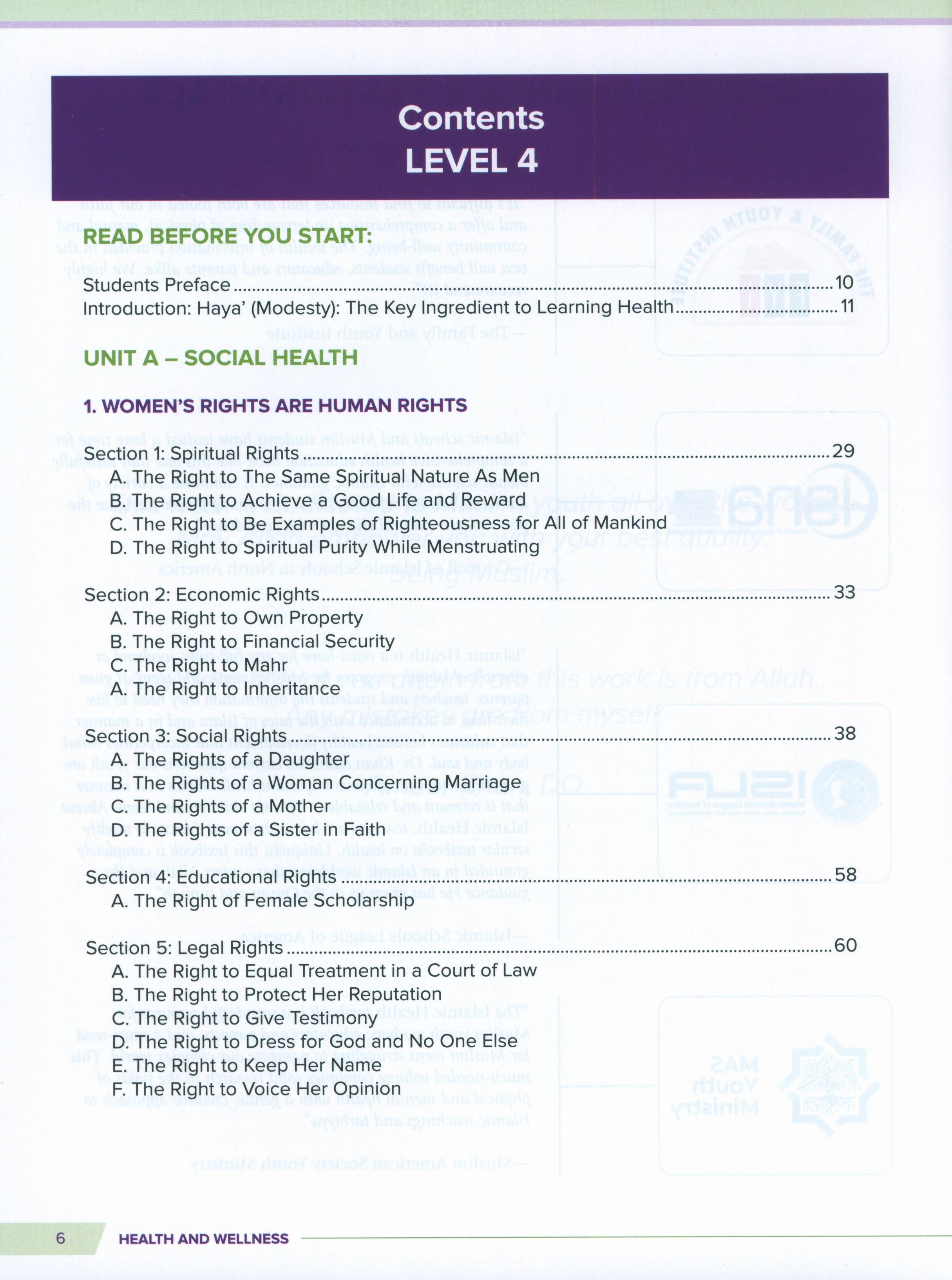 Health and Wellness (From an Islamic  Perspective) Leve 4