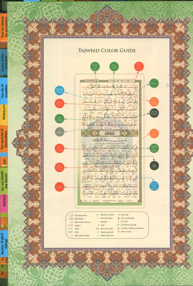 Al-Quran Al-Karim Maqdis Word By Word Translation & Color Coded Tajweed Size A5 6 X 8 With Tags