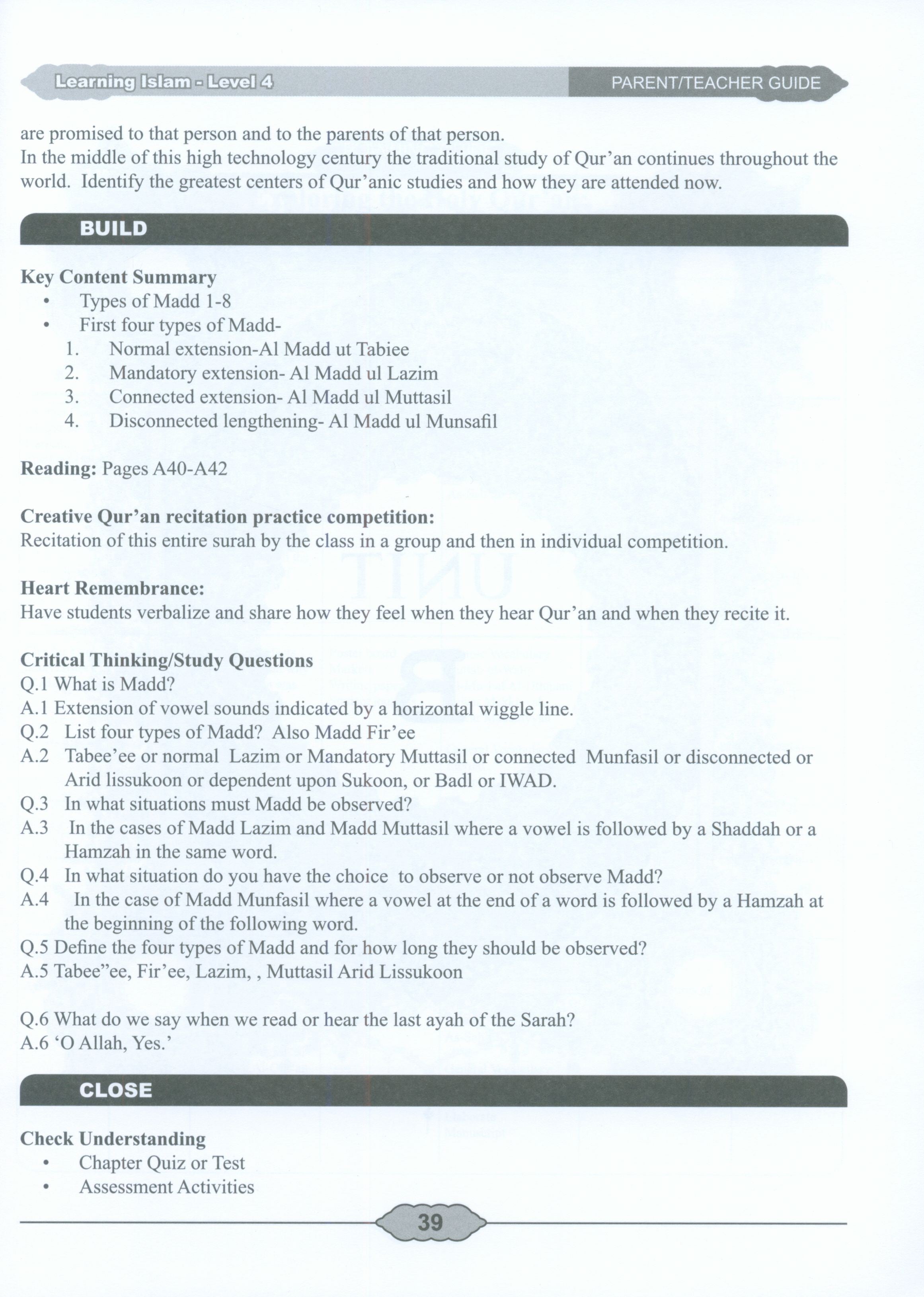 Learning Islam Weekend Edition Teacher / Parent Guide: Level 4