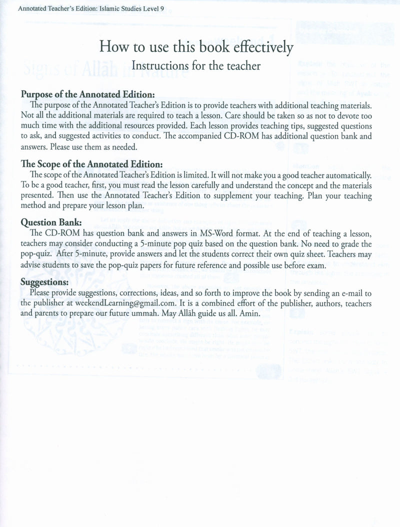 Weekend Learning Islamic Studies Teacher Manual Level 9