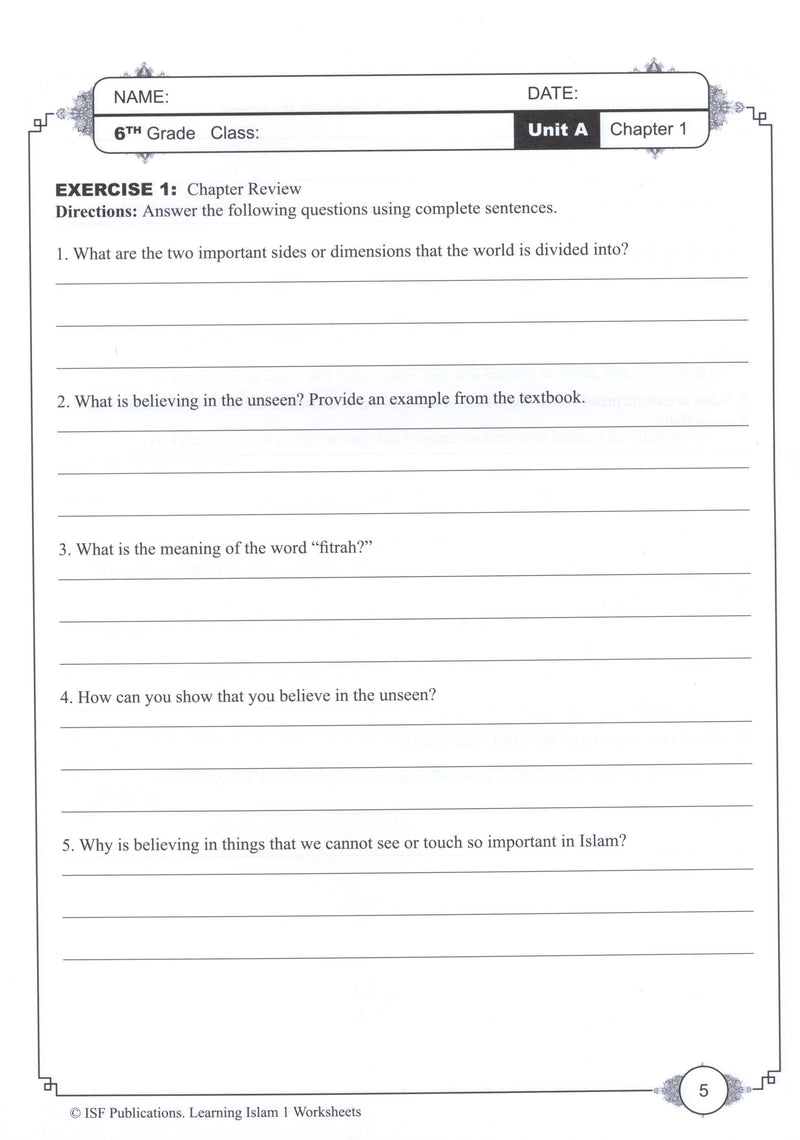 Learning Islam Workbook Level 1 (6th Grade)