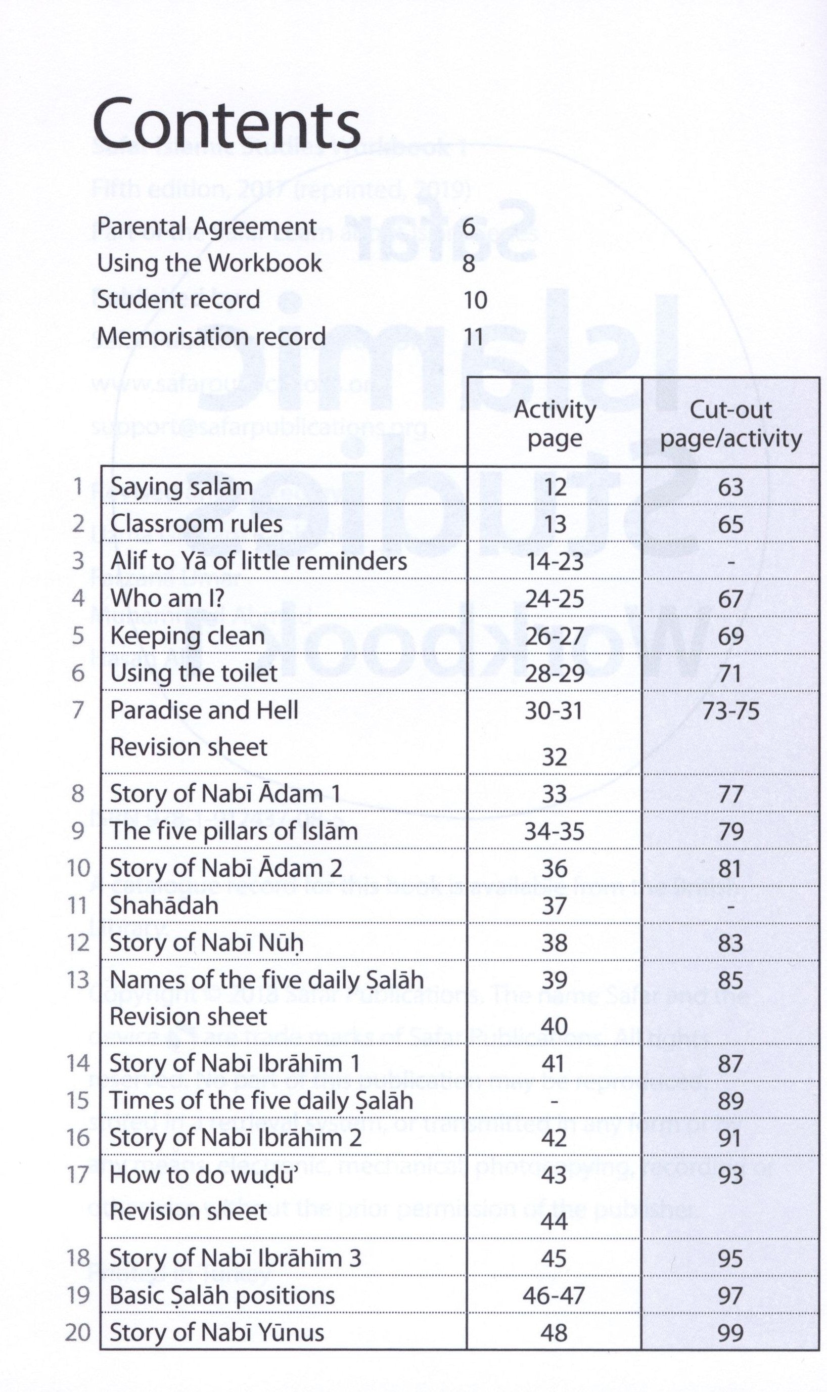 Safar Islamic Studies Workbook 1