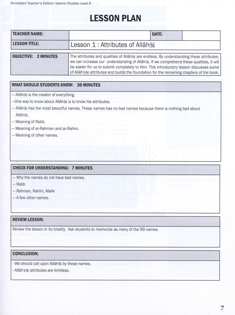 Weekend Learning Islamic Studies Teacher Manual Level 6