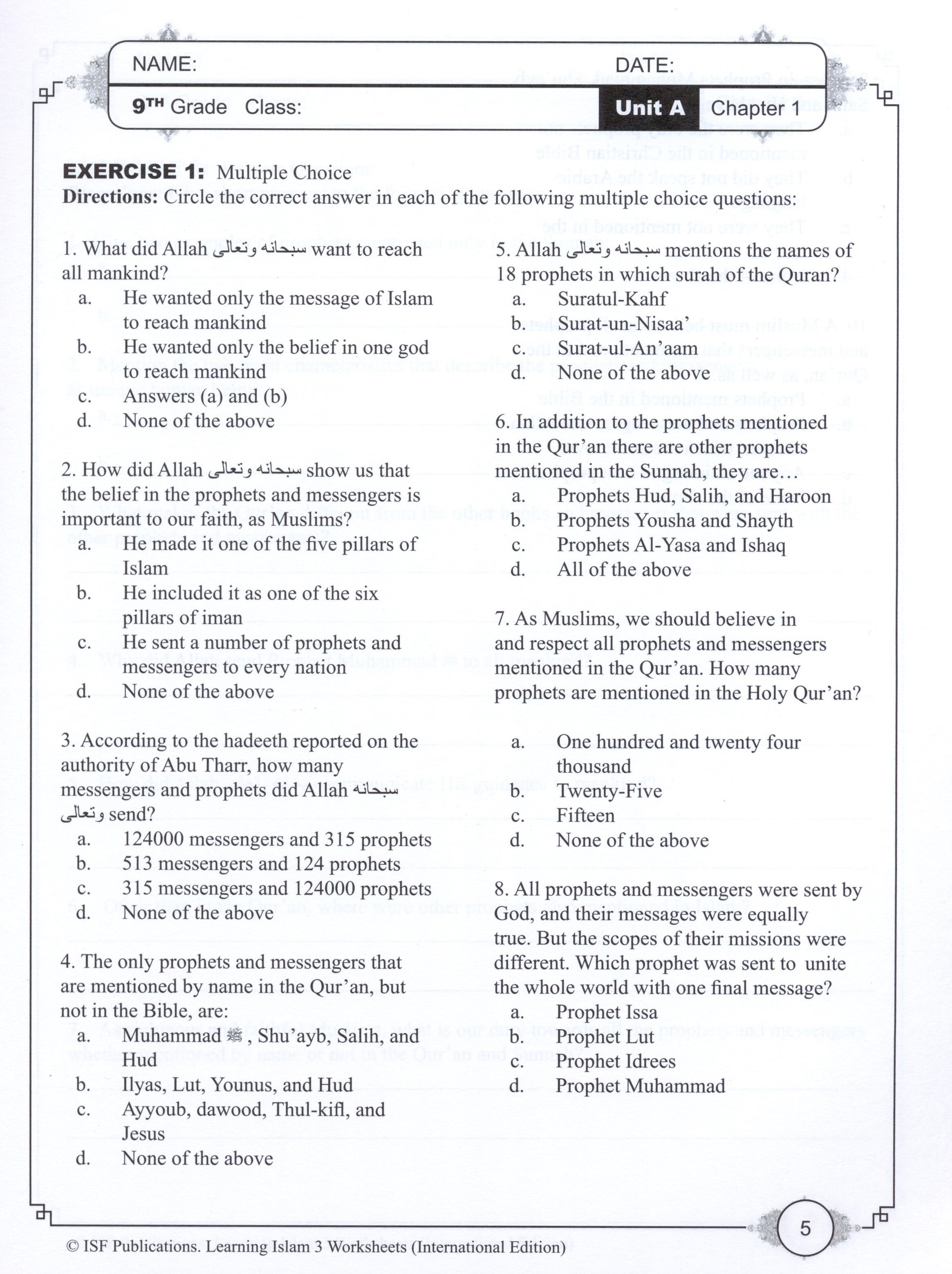 Learning Islam Workbook Level 3 (8th Grade)