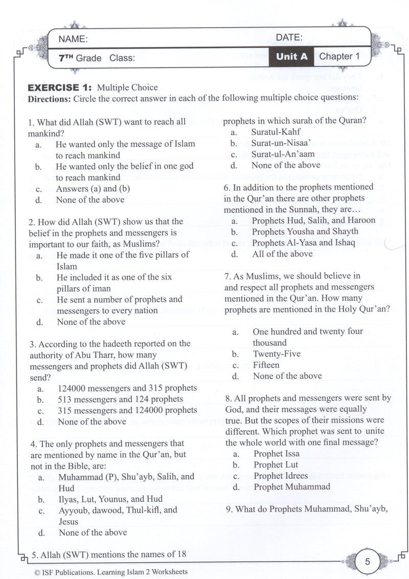 Learning Islam Workbook Level 2 (7th Grade)