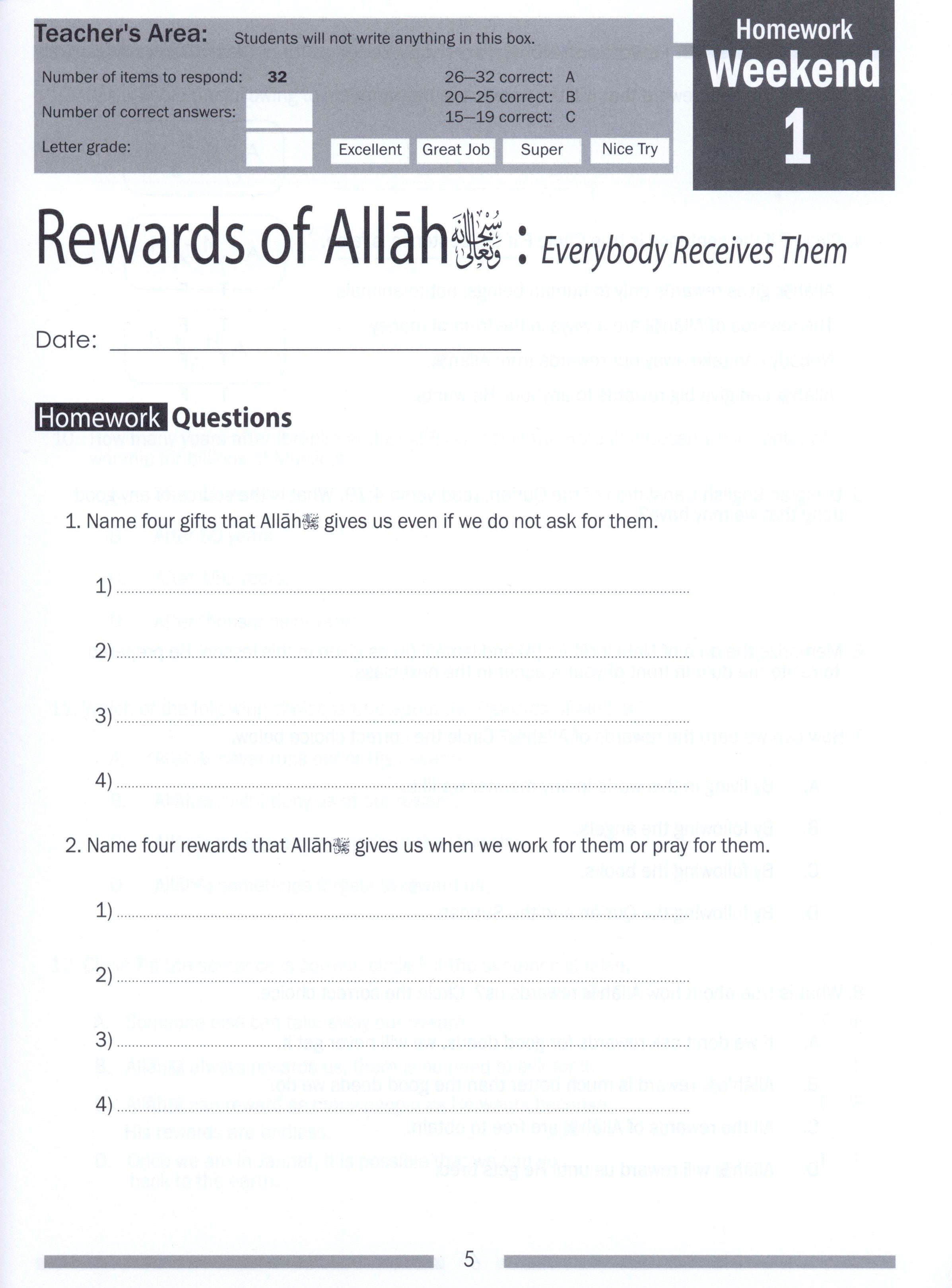 Weekend Learning Islamic Studies Workbook Level 4