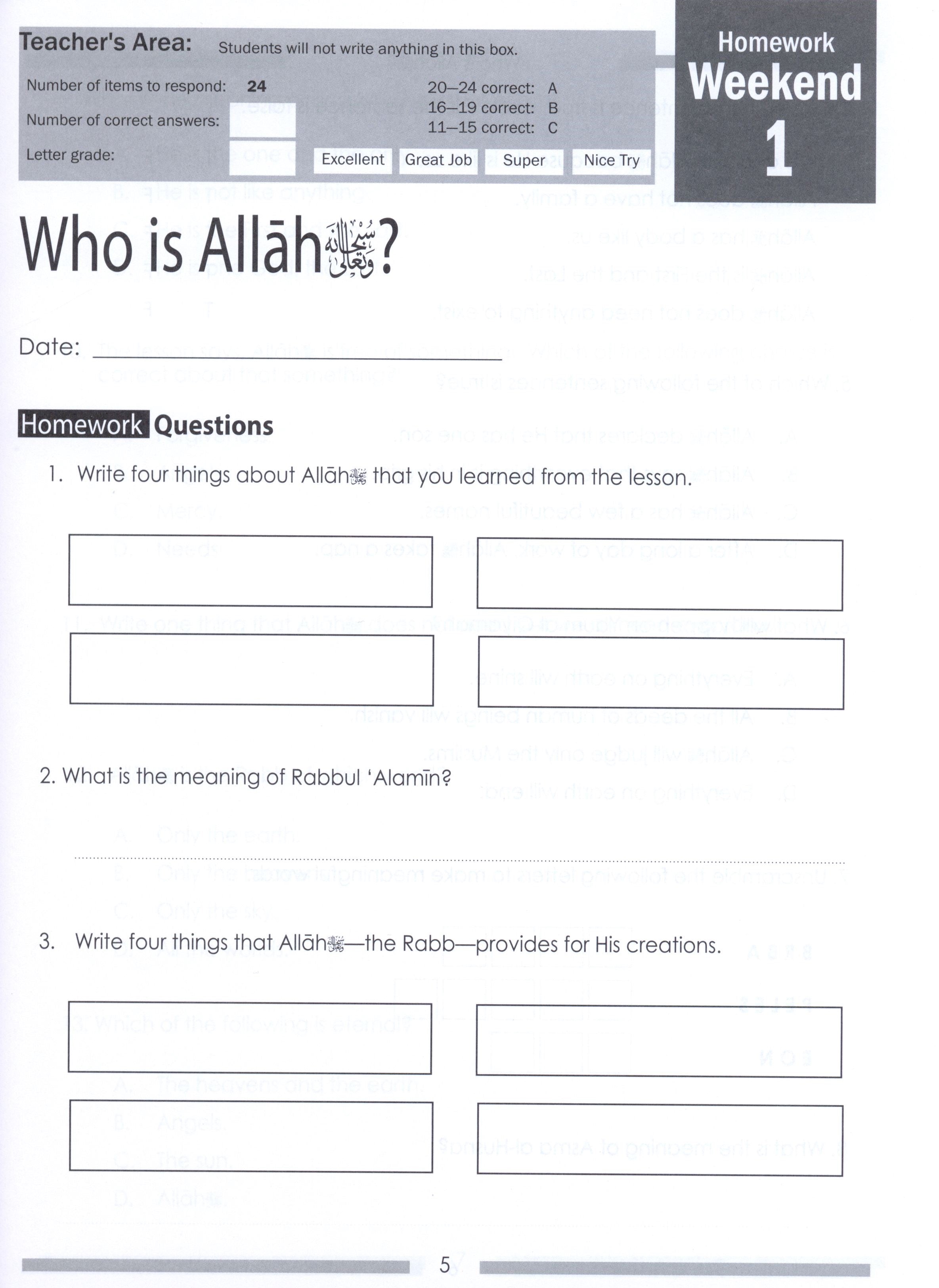 Weekend Learning Islamic Studies Workbook Level 3