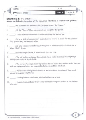 Learning Islam Workbook Level 1 (6th Grade)