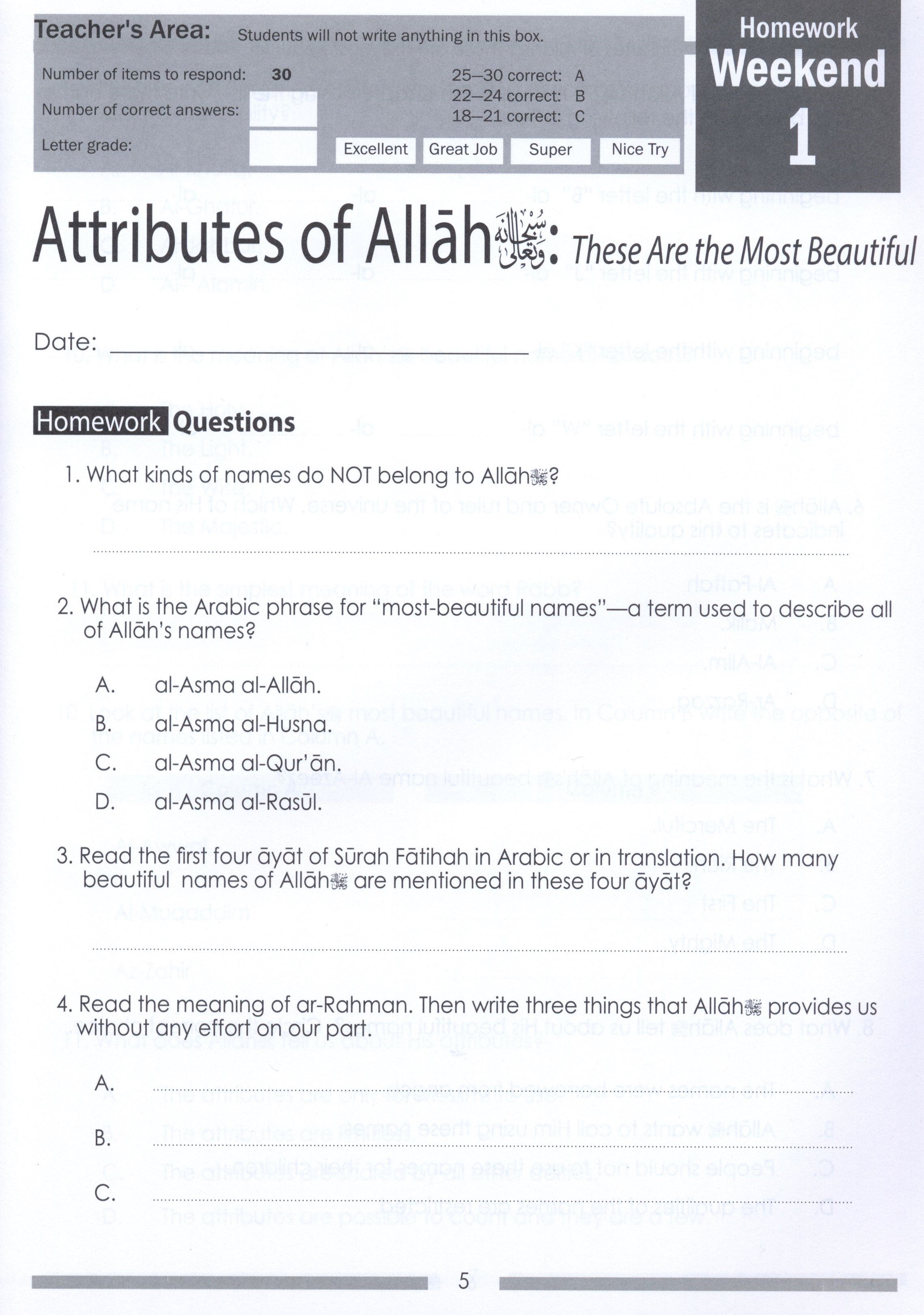 Weekend Learning Islamic Studies Workbook Level 6