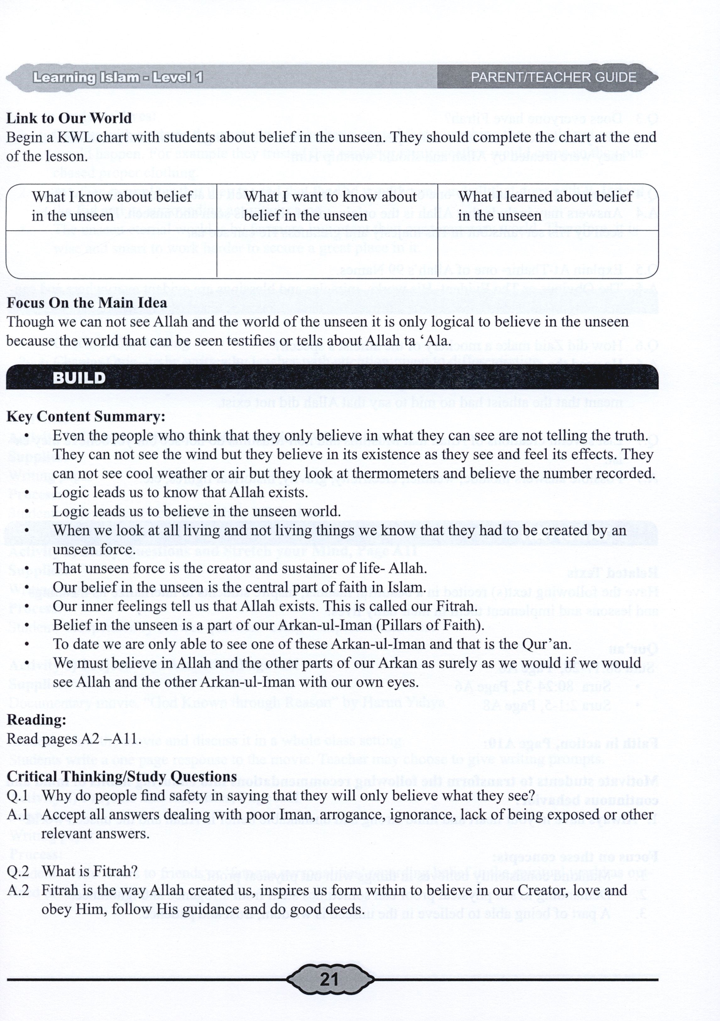 Learning Islam Teacher Book Level 1 (6th Grade)