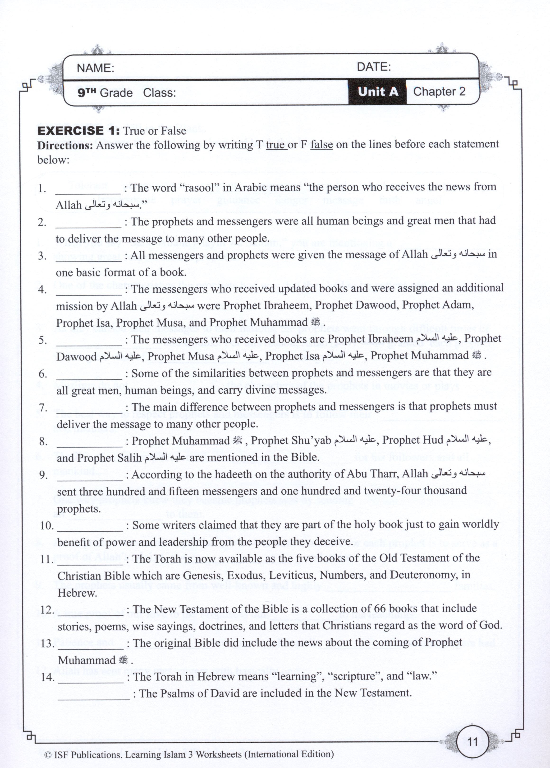 Learning Islam Workbook Level 3 (8th Grade)