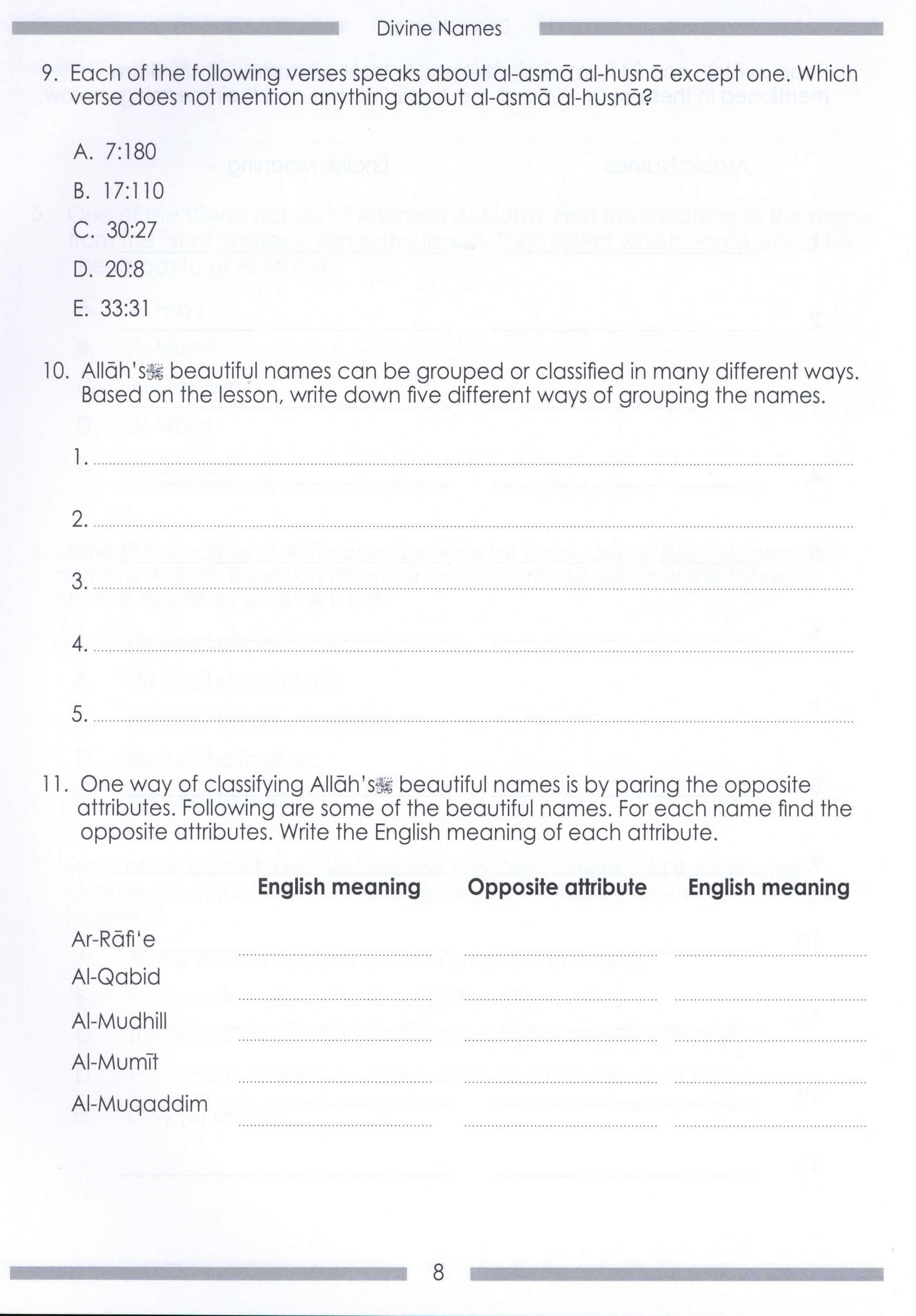 Weekend Learning Islamic Studies Workbook Level 8