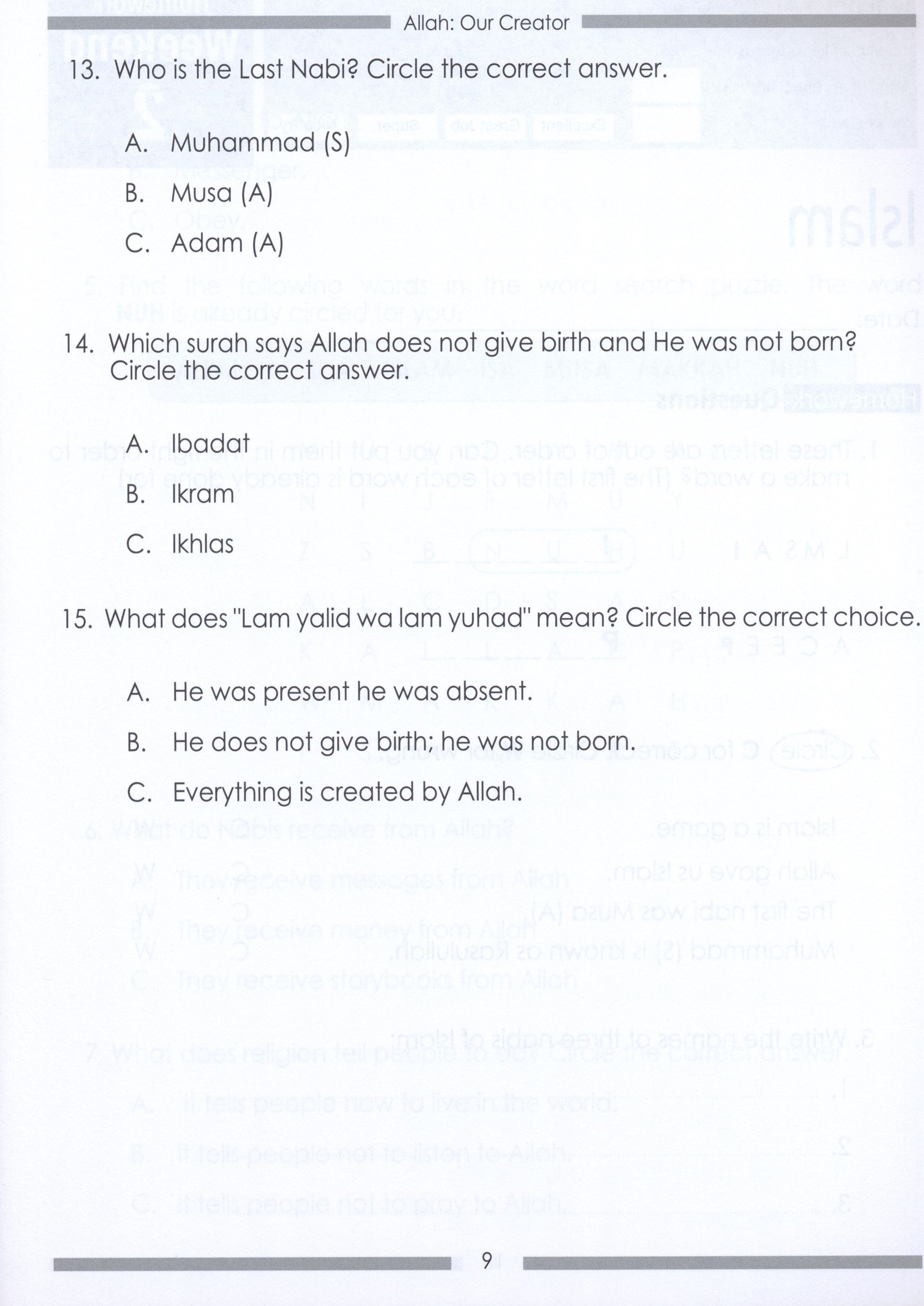 Weekend Learning Islamic Studies Workbook Level 1