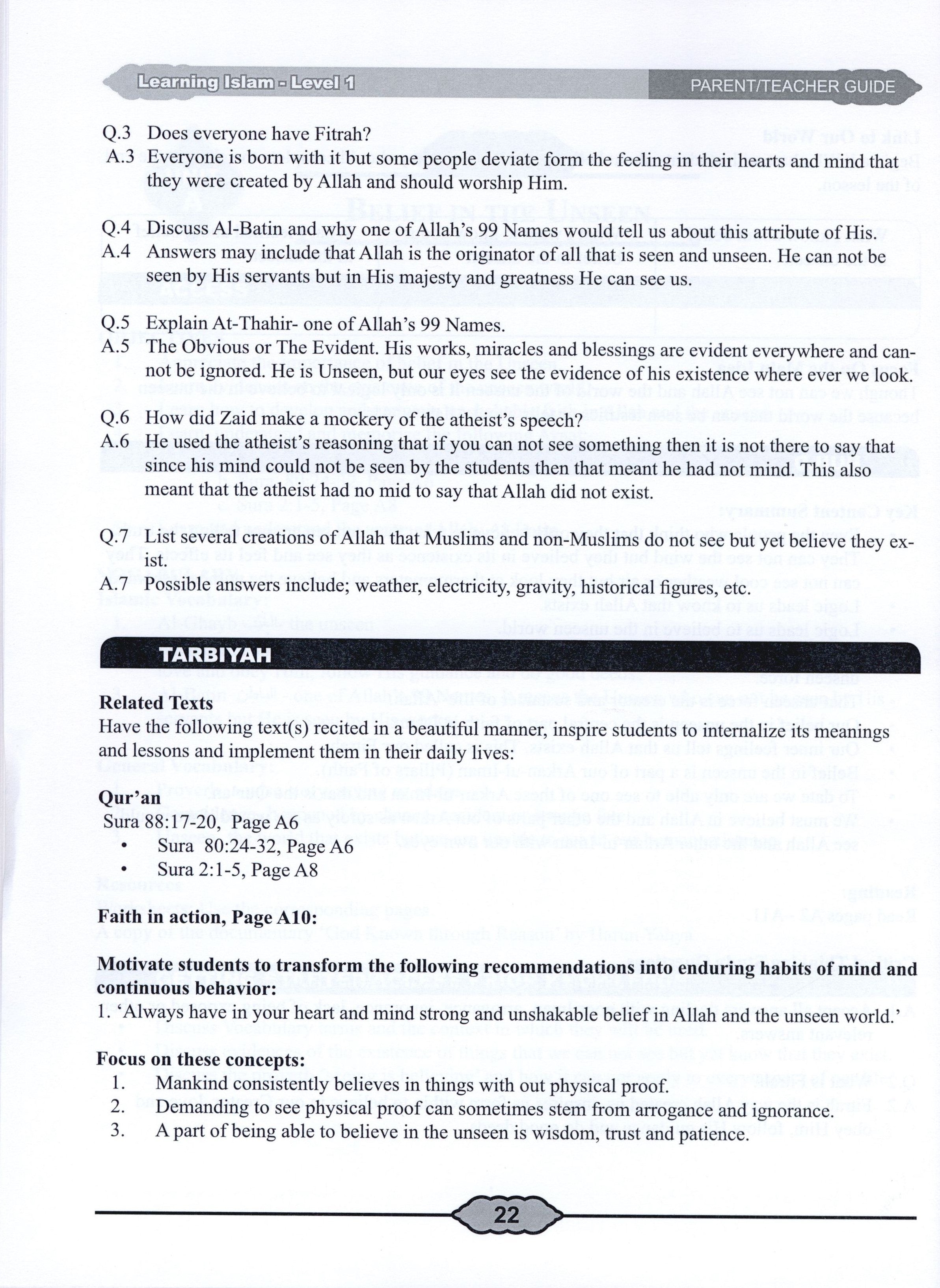 Learning Islam Teacher Book Level 1 (6th Grade)