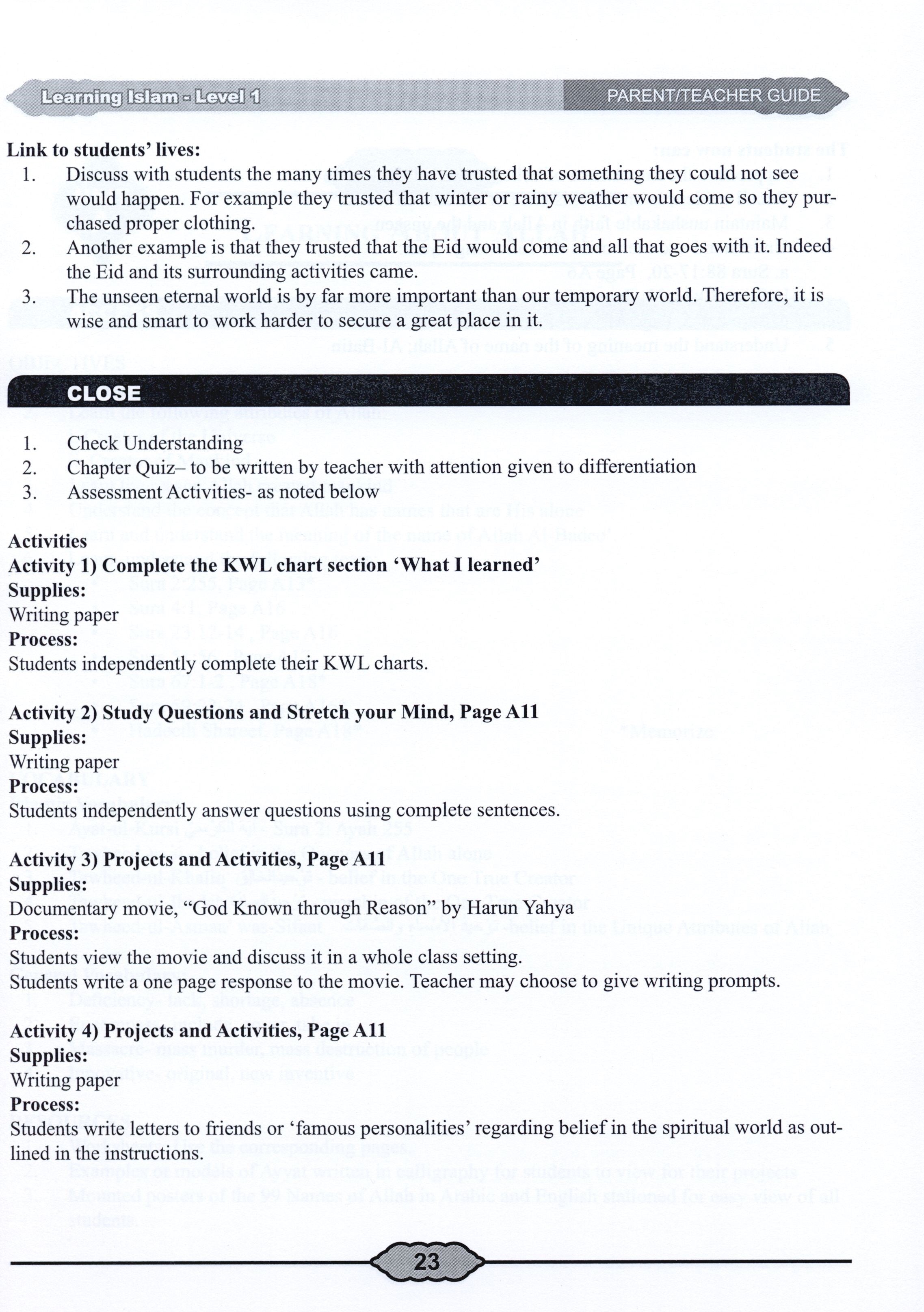 Learning Islam Teacher Book Level 1 (6th Grade)