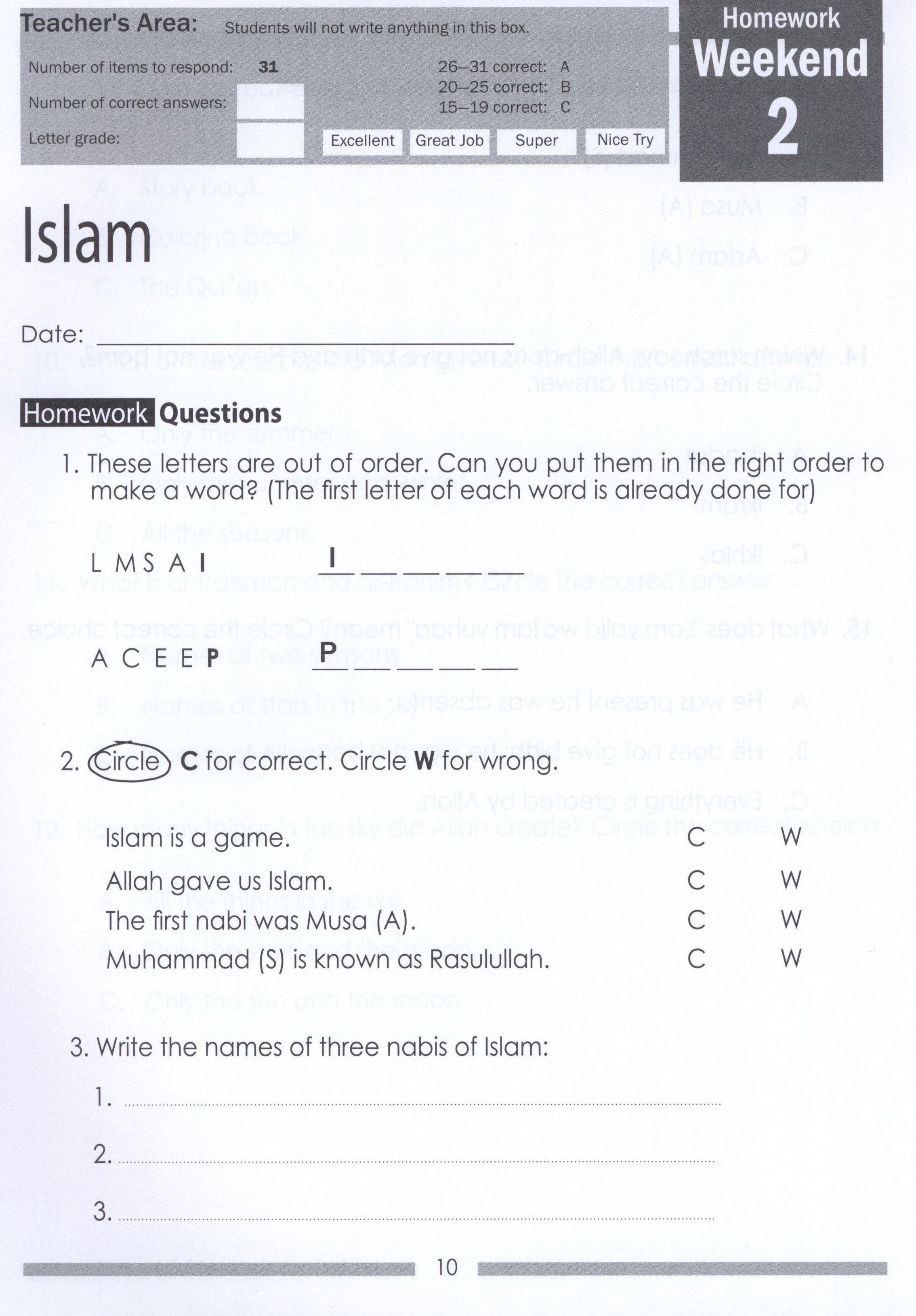 Weekend Learning Islamic Studies Workbook Level 1