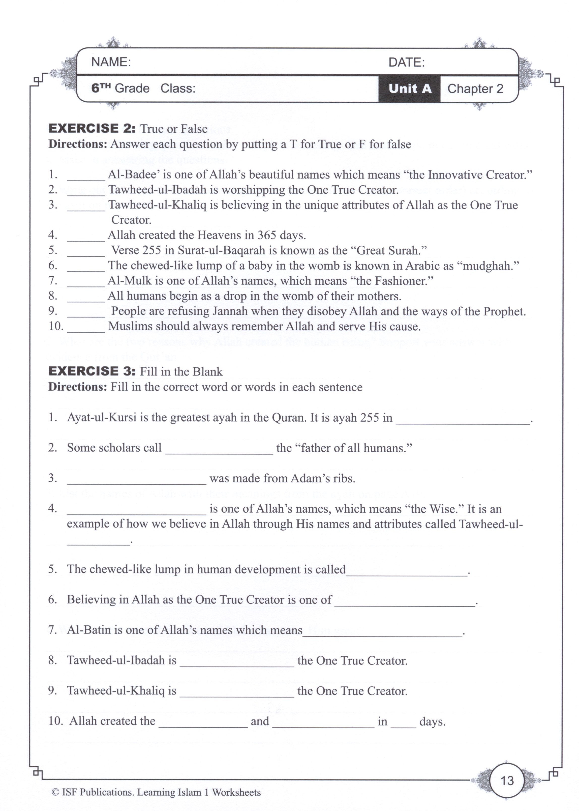 Learning Islam Workbook Level 1 (6th Grade)