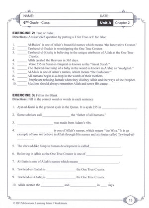 Learning Islam Workbook Level 1 (6th Grade)
