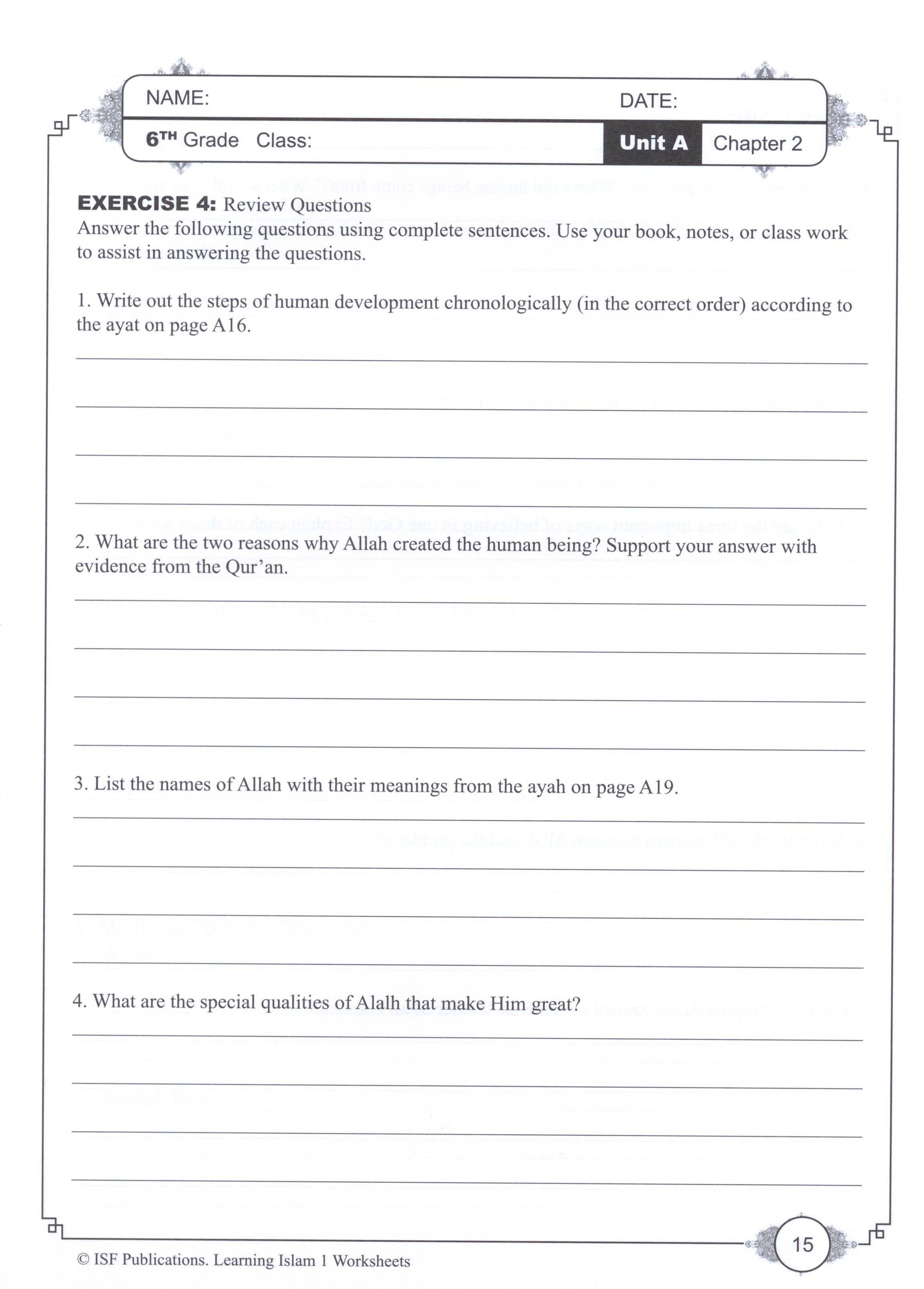 Learning Islam Workbook Level 1 (6th Grade)