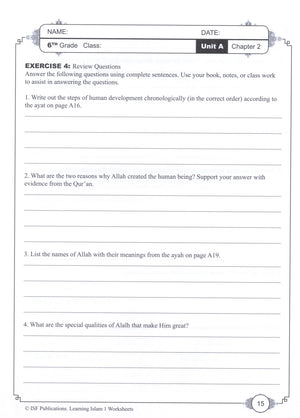 Learning Islam Workbook Level 1 (6th Grade)