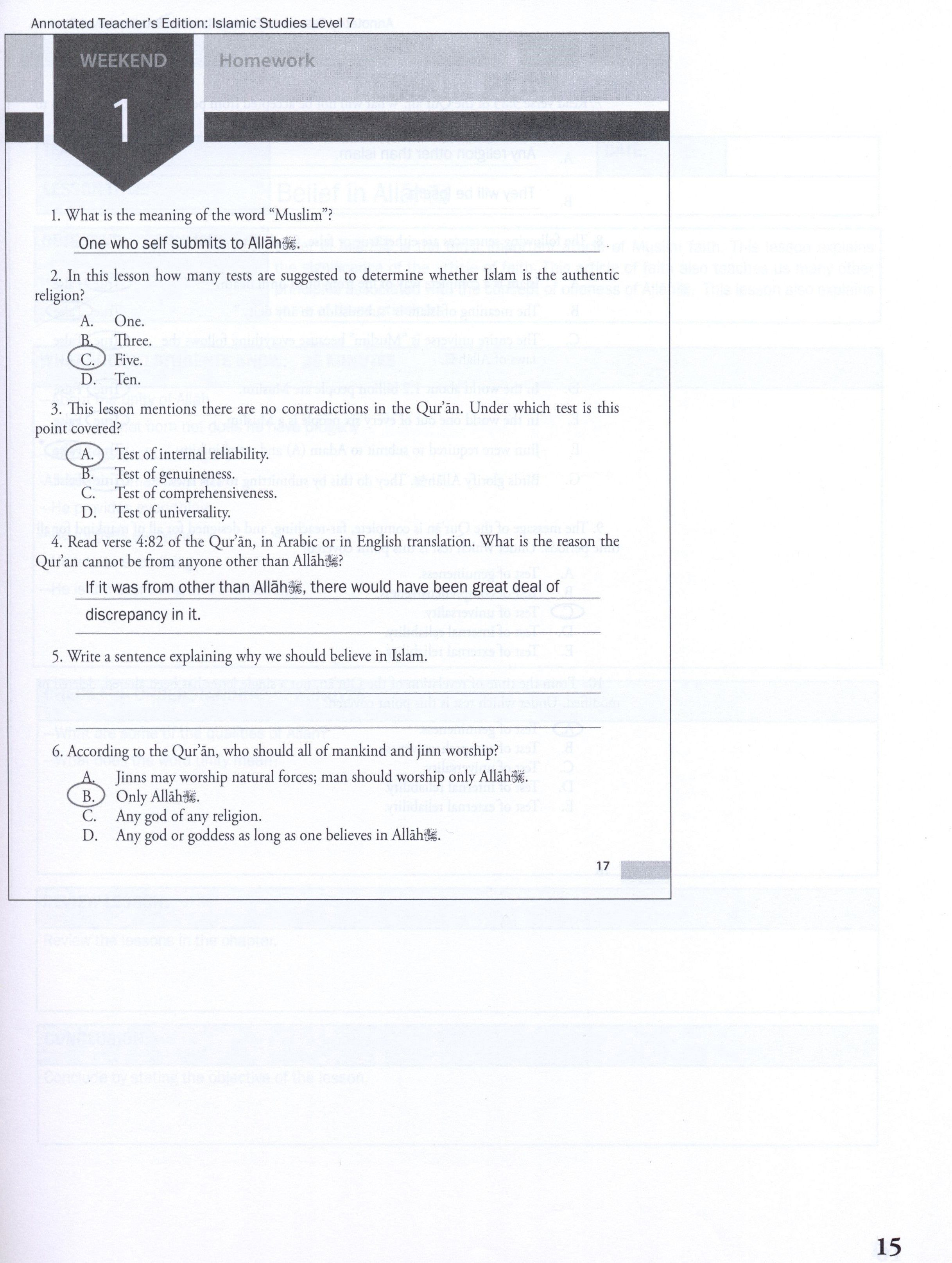 Weekend Learning Islamic Studies Teacher Manual Level 7