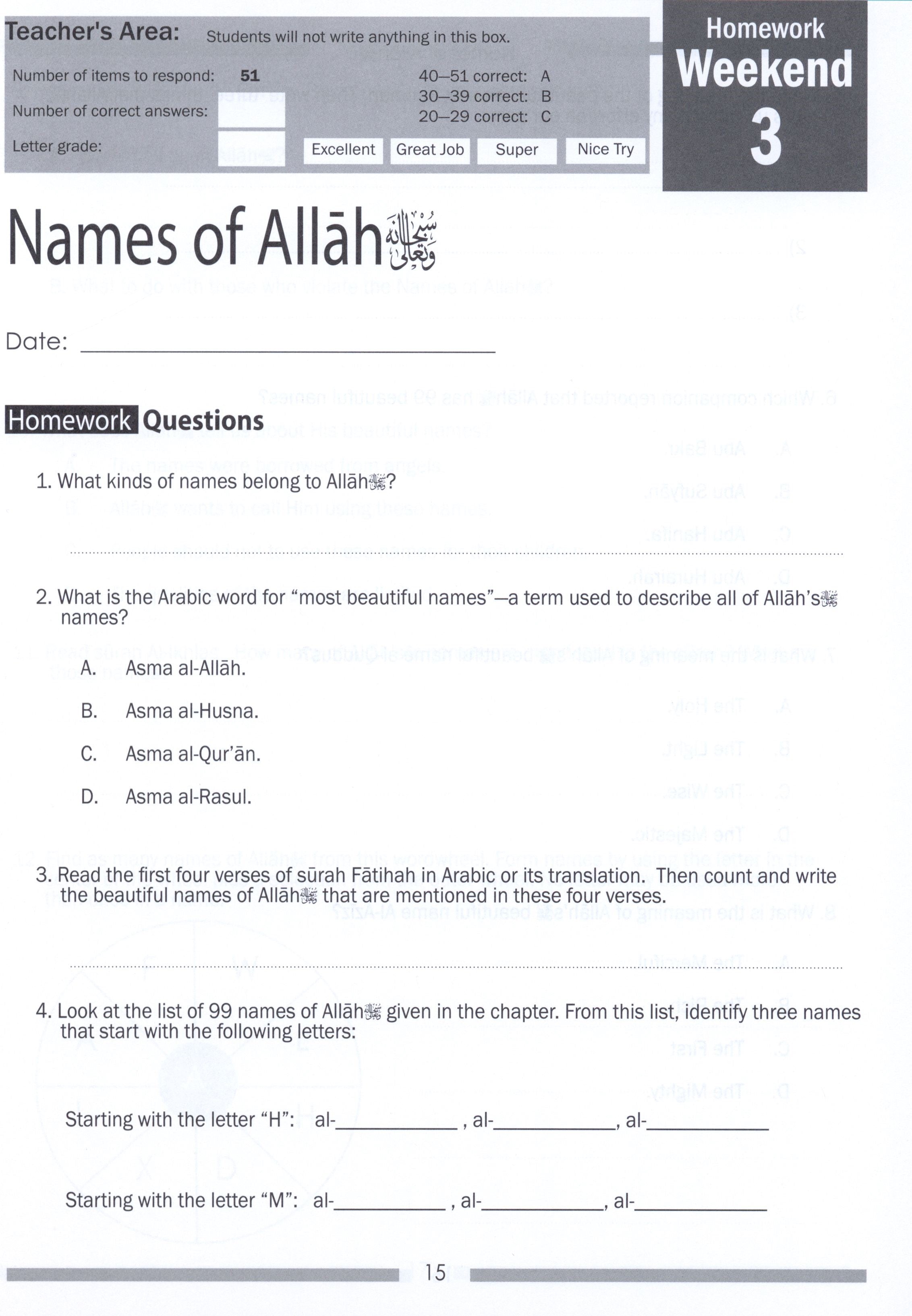 Weekend Learning Islamic Studies Workbook Level 4