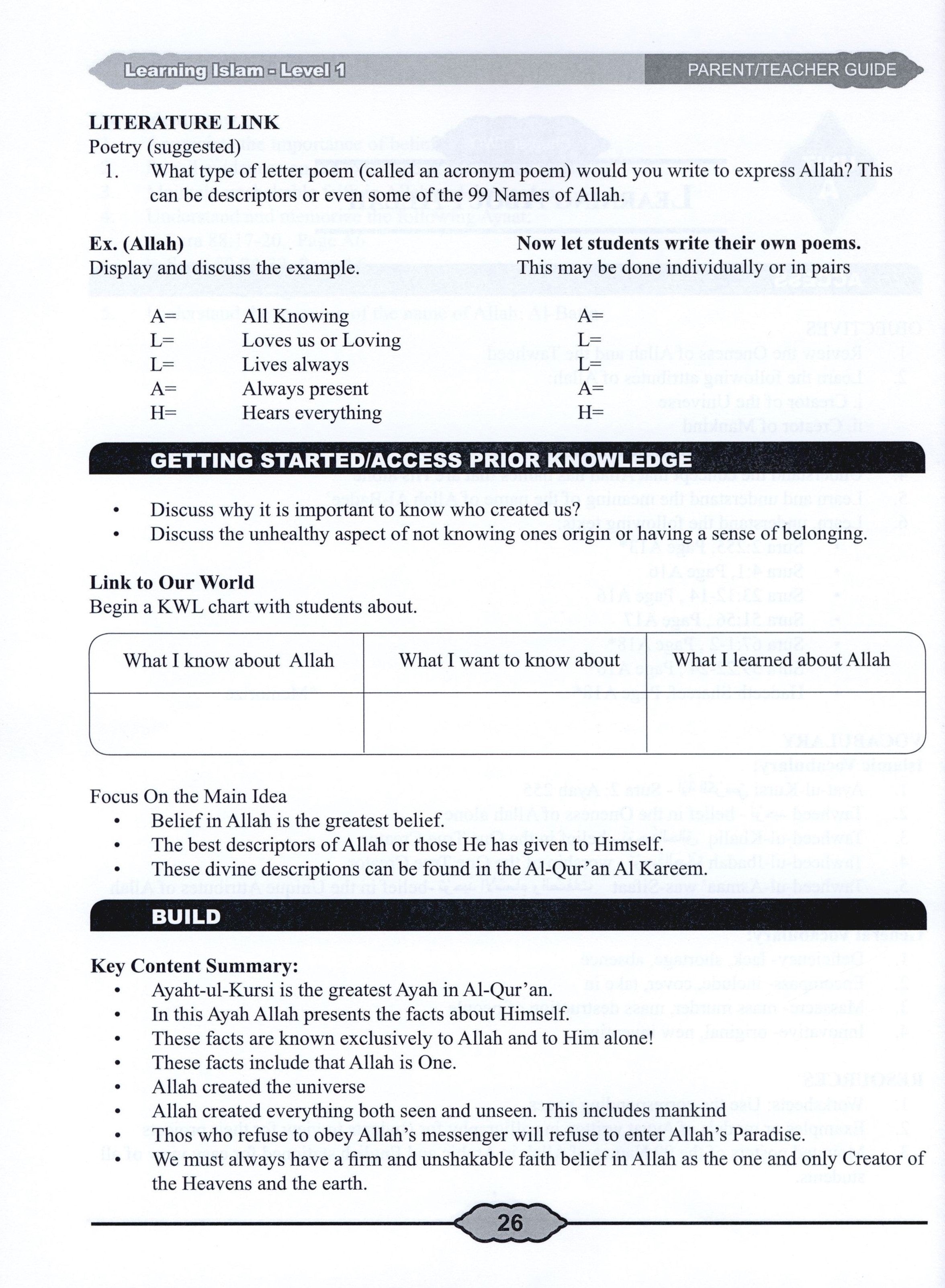Learning Islam Teacher Book Level 1 (6th Grade)