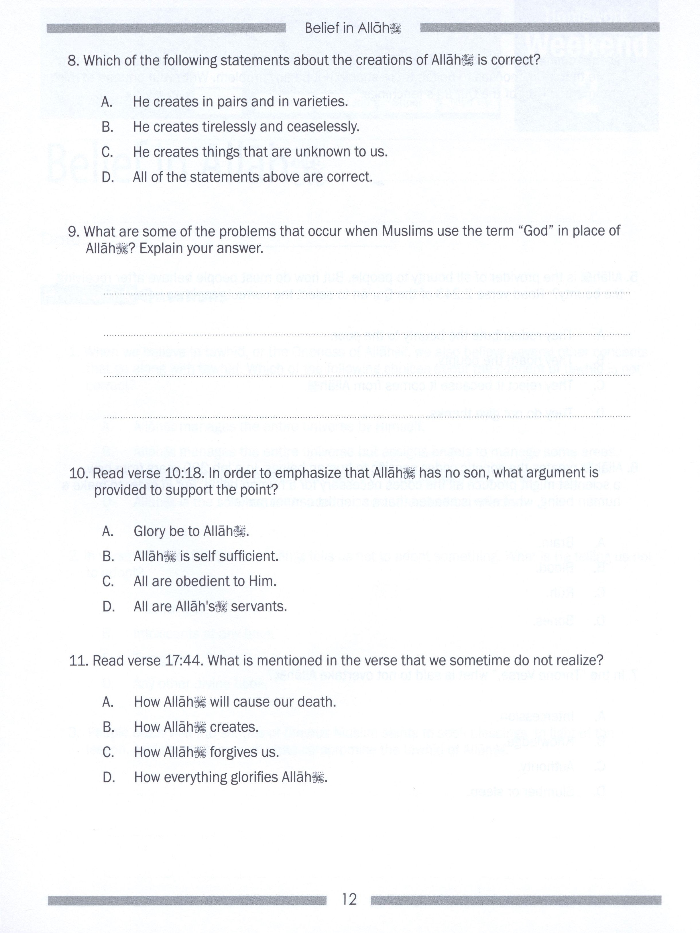 Weekend Learning Islamic Studies Workbook Level 7