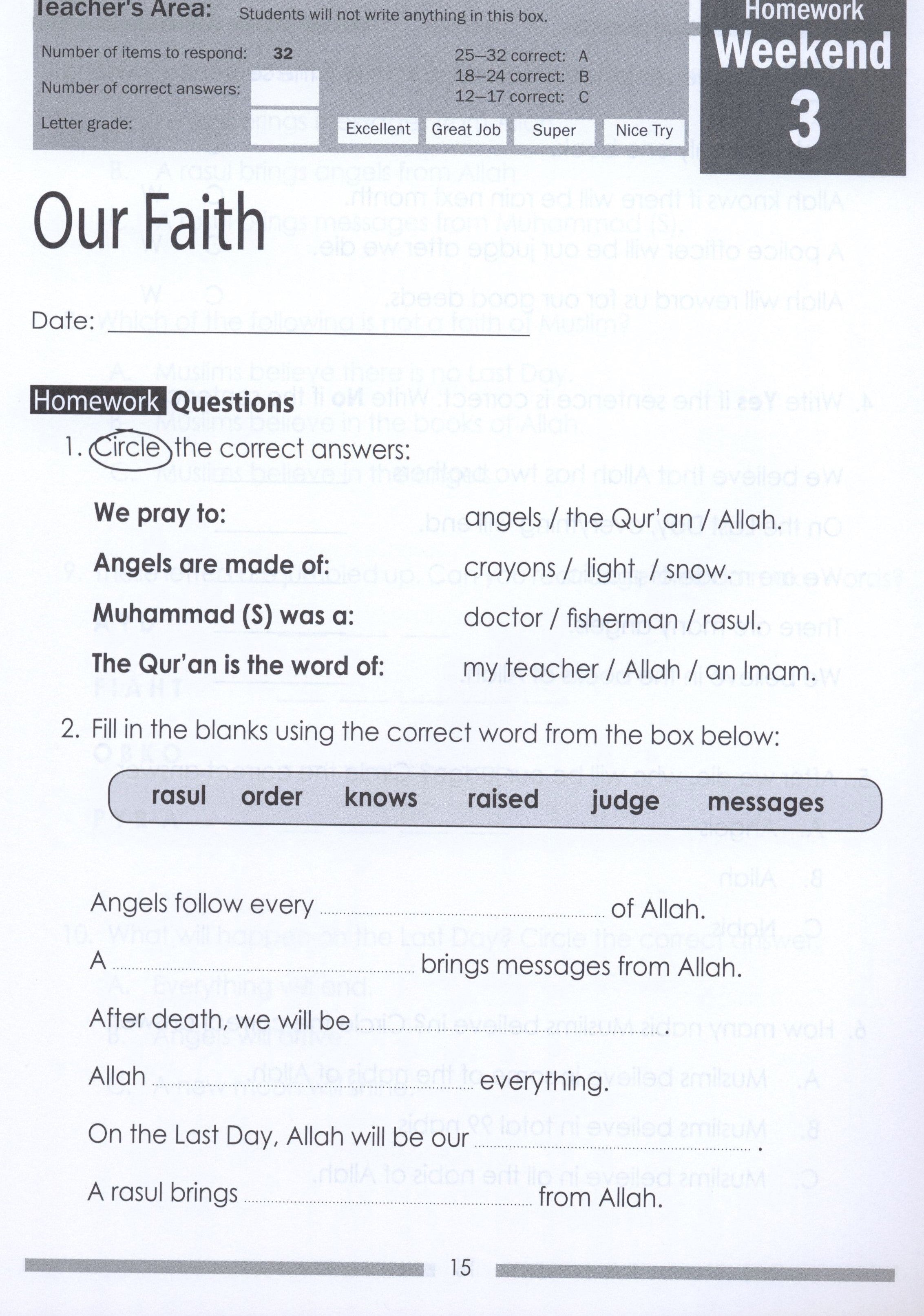 Weekend Learning Islamic Studies Workbook Level 1