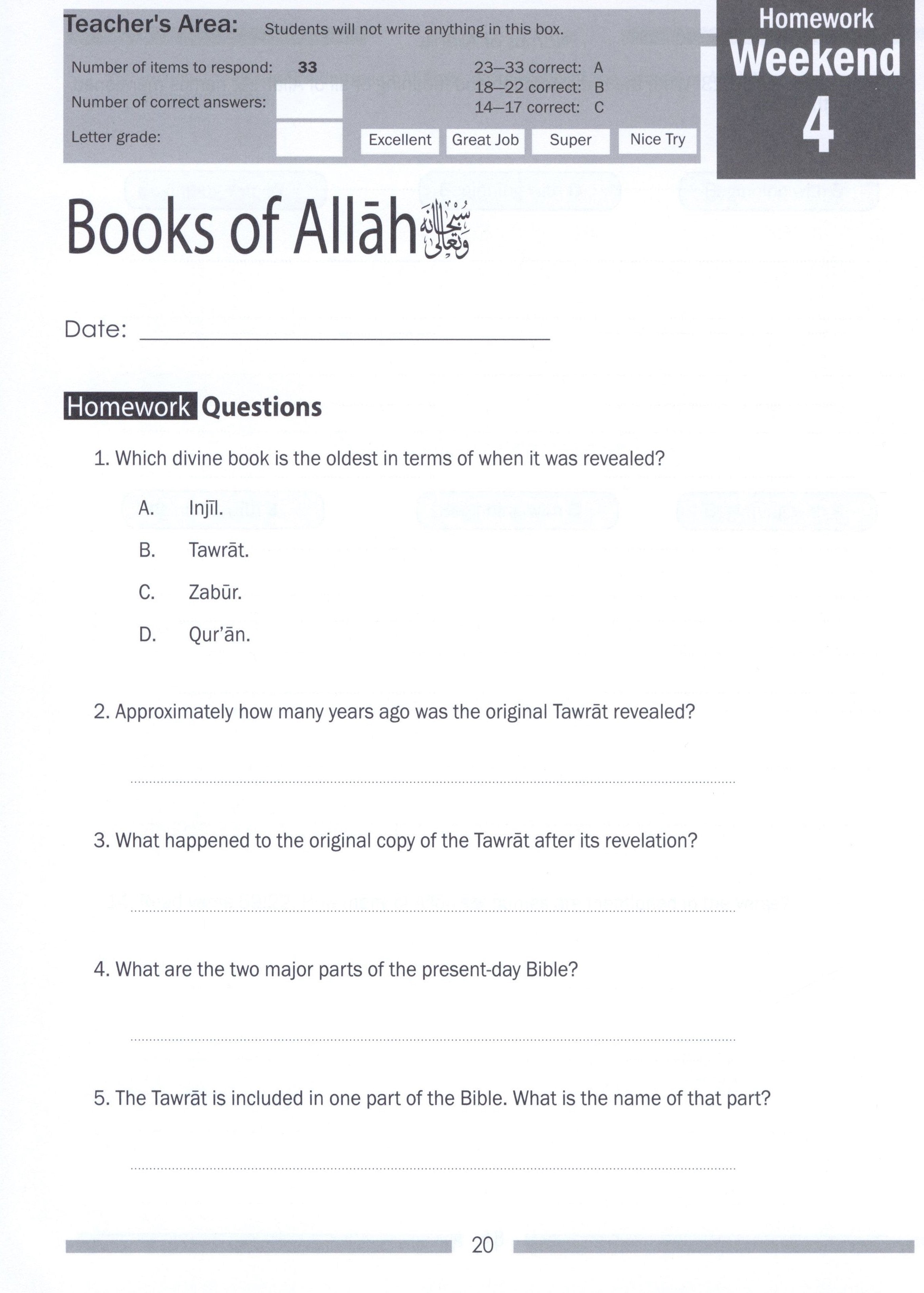 Weekend Learning Islamic Studies Workbook Level 4