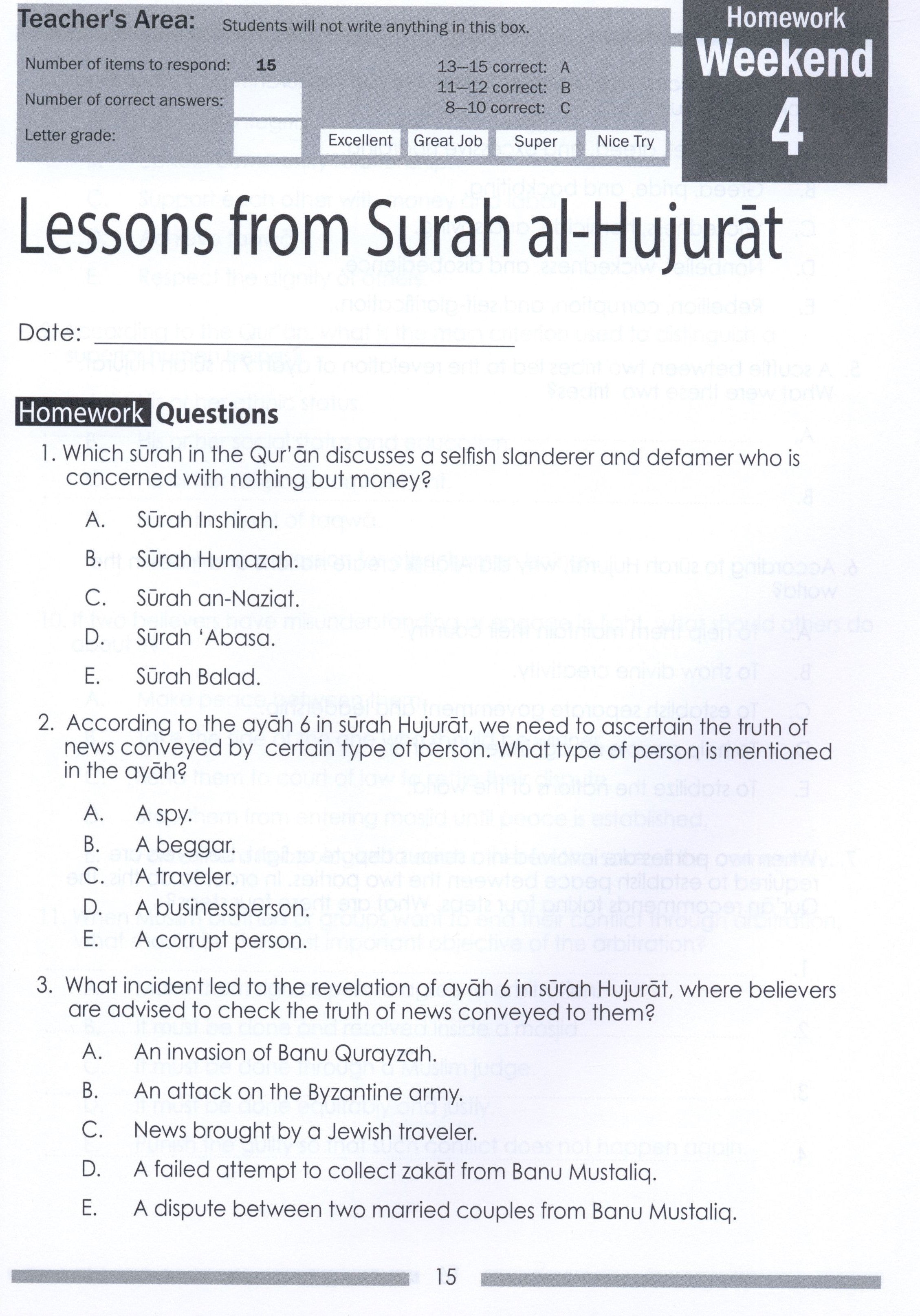 Weekend Learning Islamic Studies Workbook Level 8