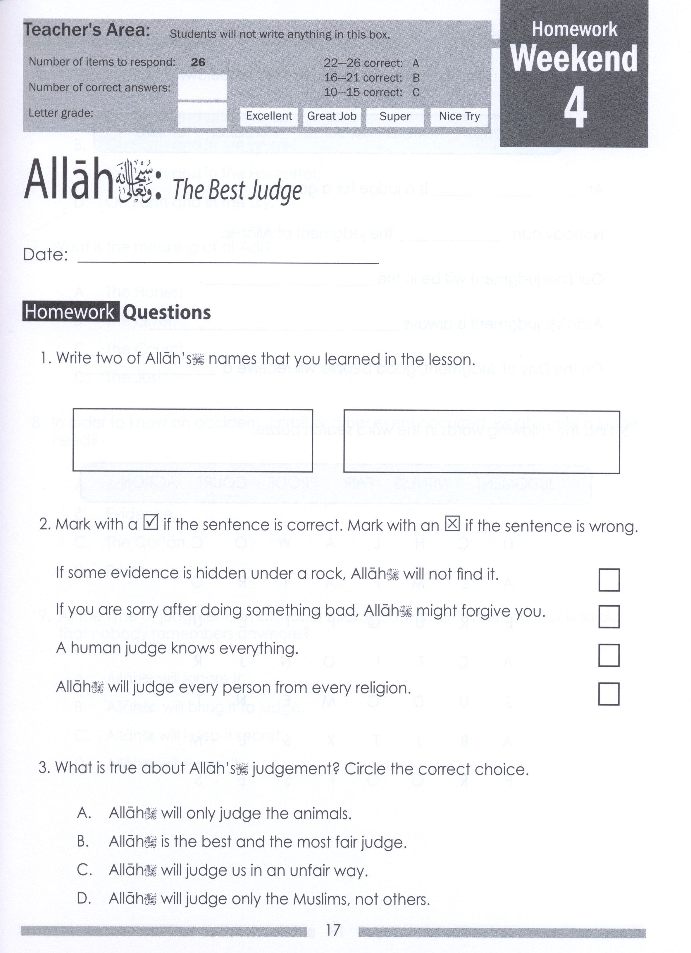Weekend Learning Islamic Studies Workbook Level 3