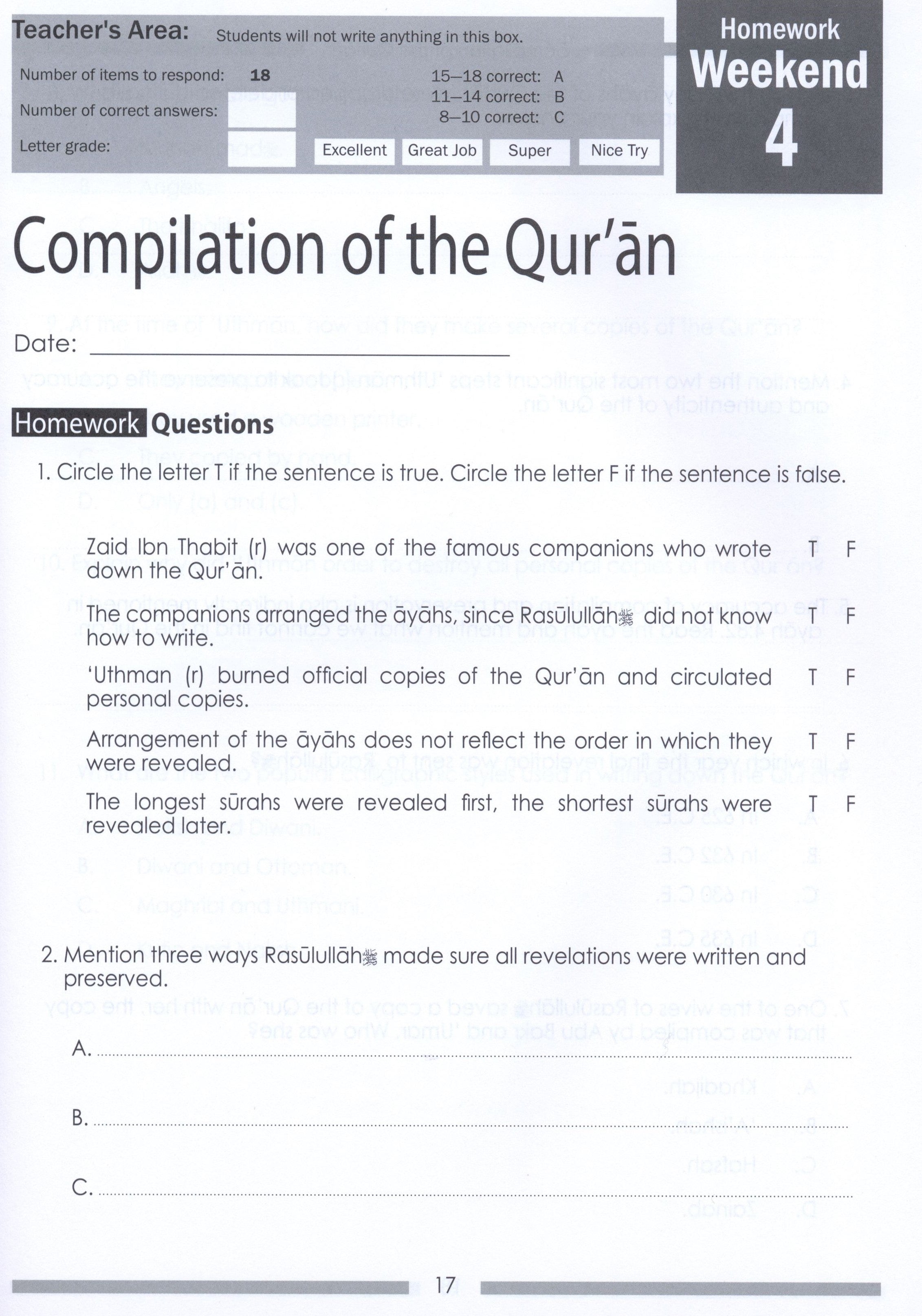 Weekend Learning Islamic Studies Workbook Level 6