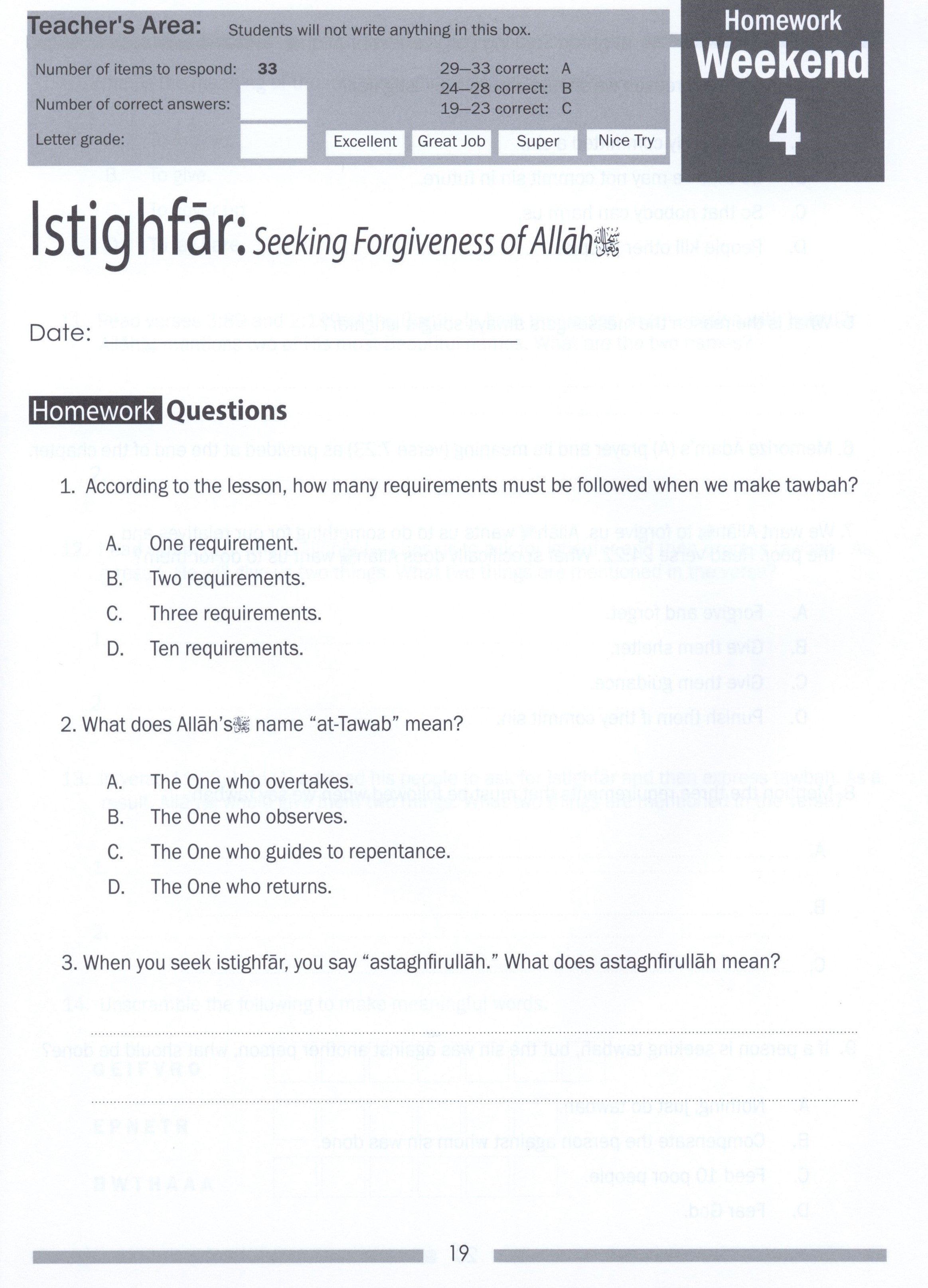 Weekend Learning Islamic Studies Workbook Level 7