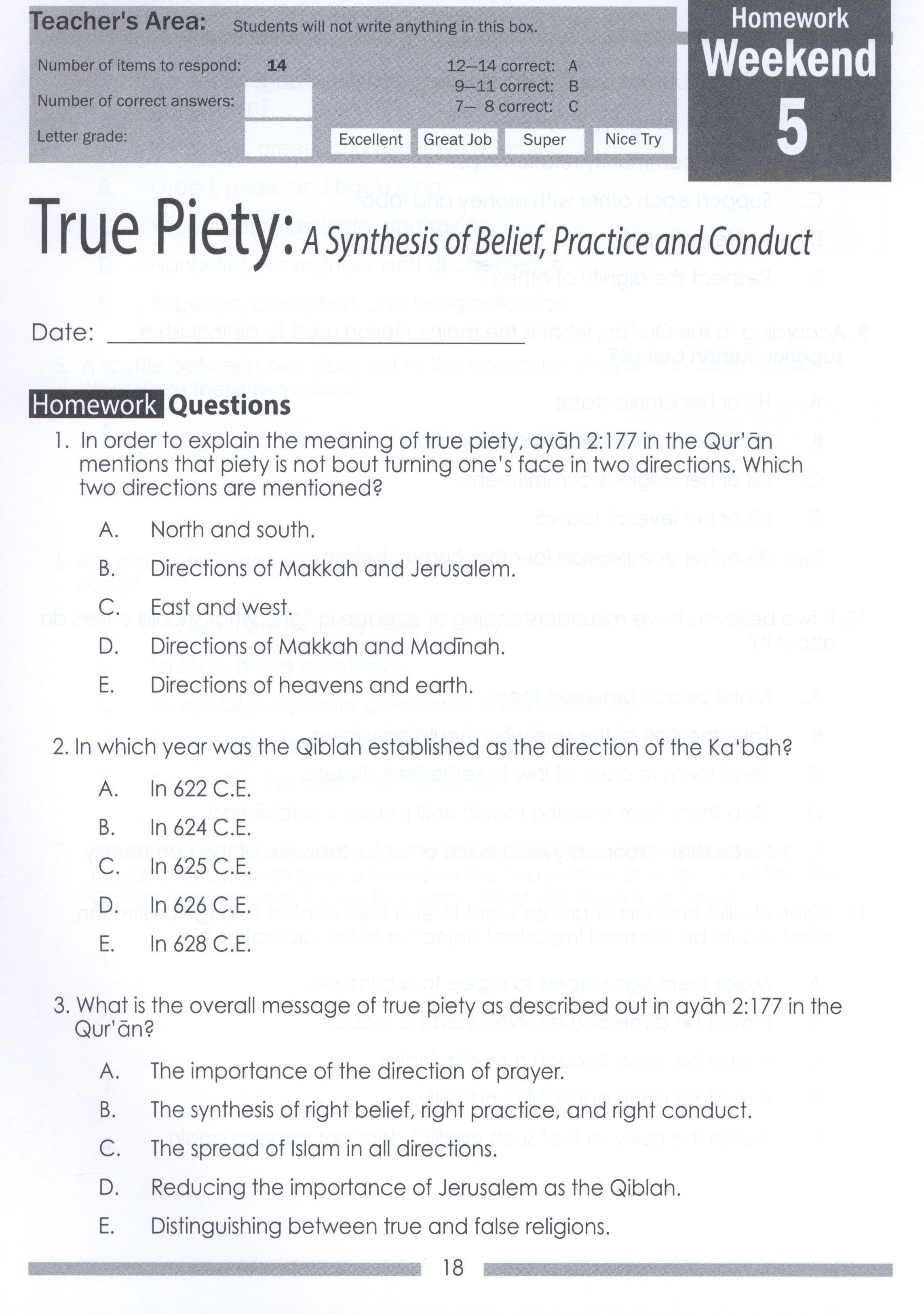 Weekend Learning Islamic Studies Workbook Level 8