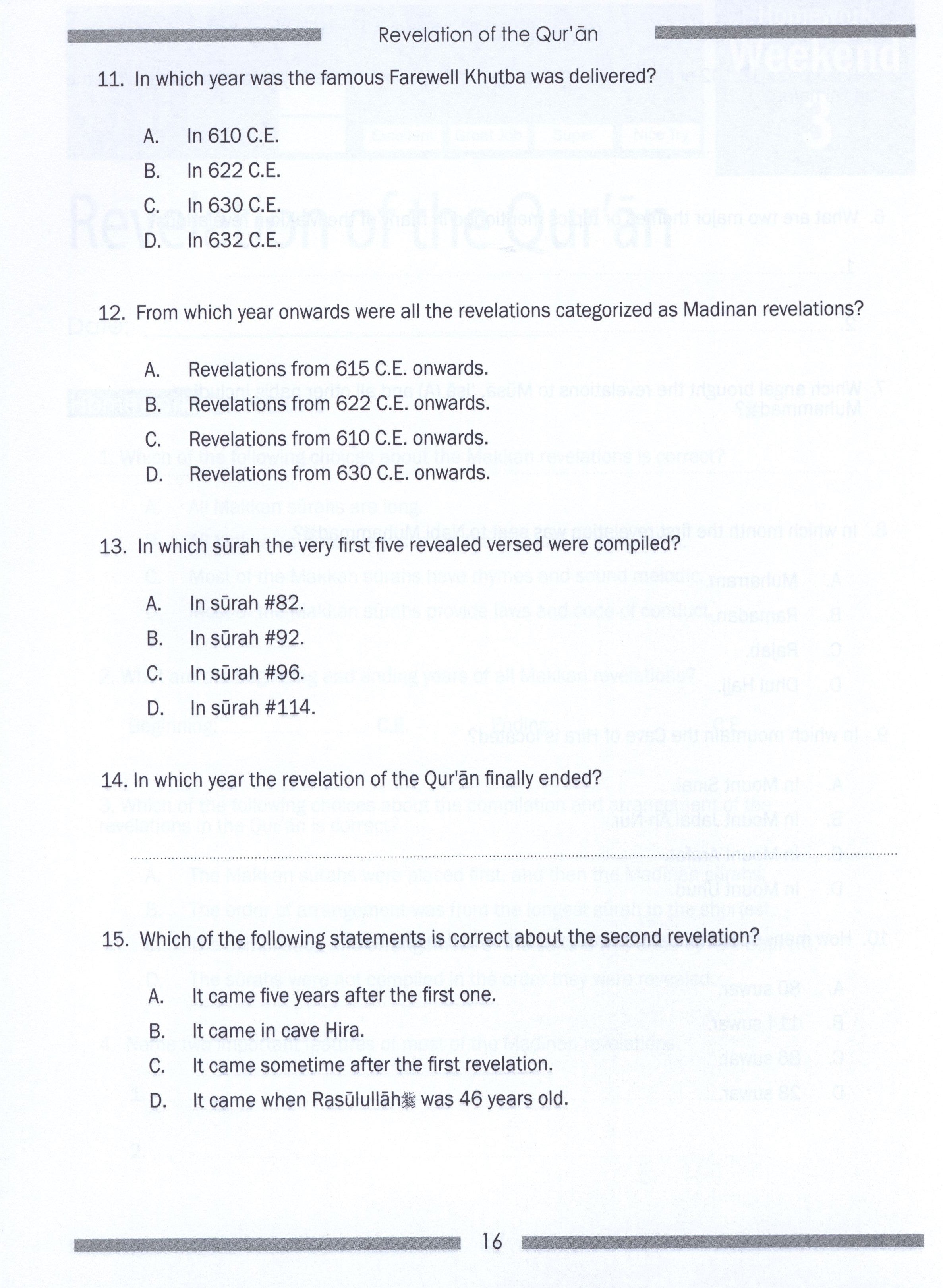 Weekend Learning Islamic Studies Workbook Level 5