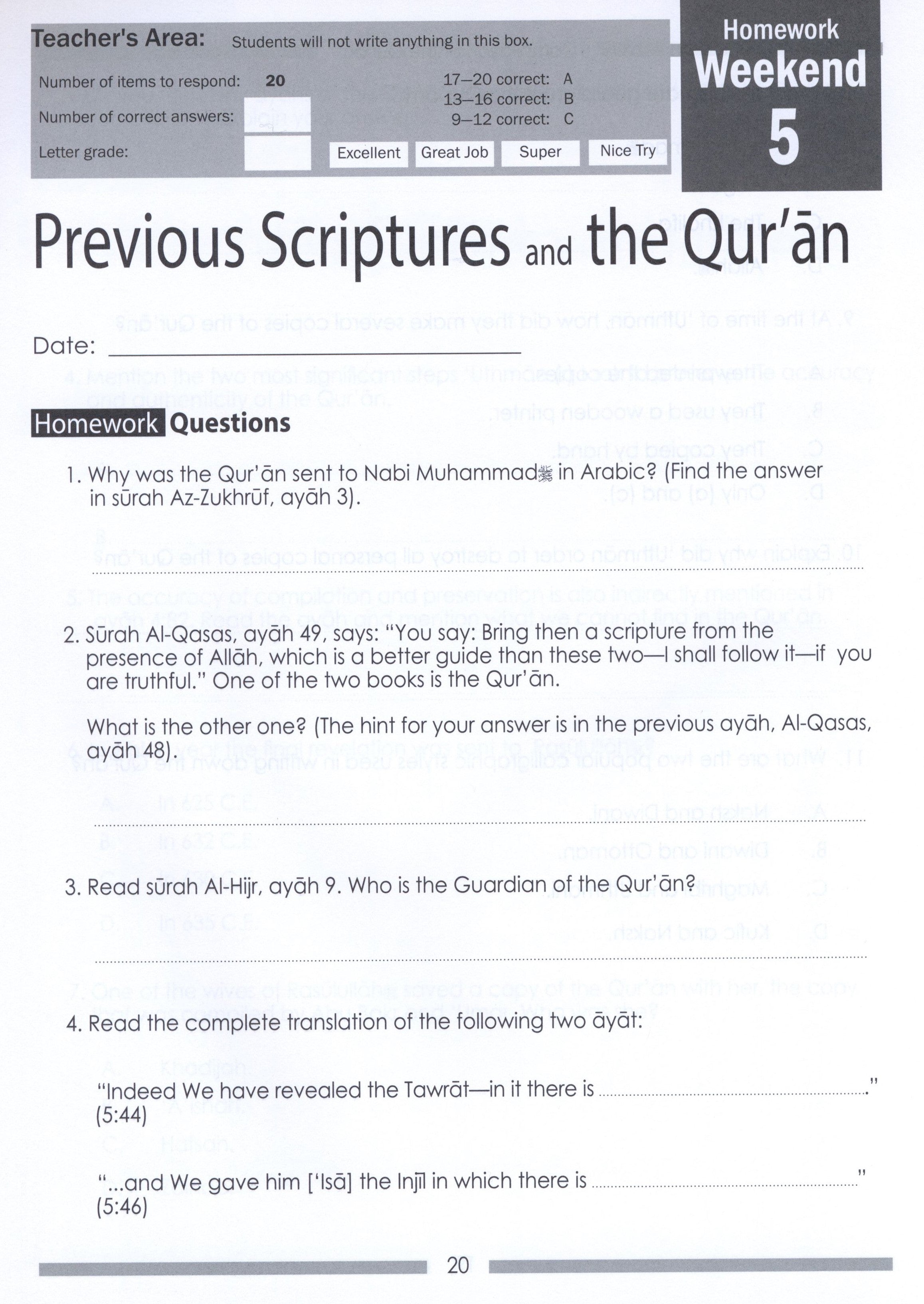 Weekend Learning Islamic Studies Workbook Level 6