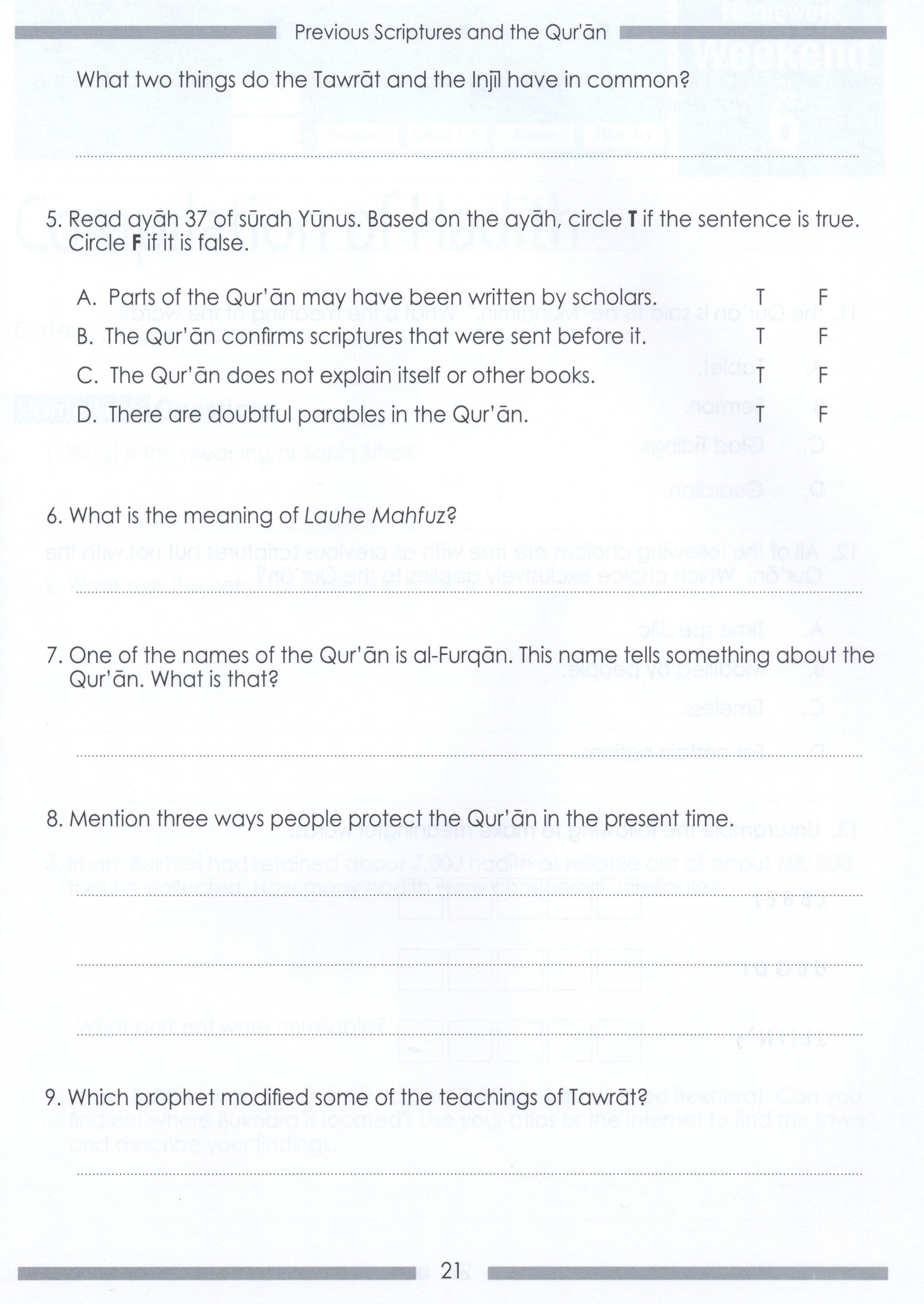 Weekend Learning Islamic Studies Workbook Level 6