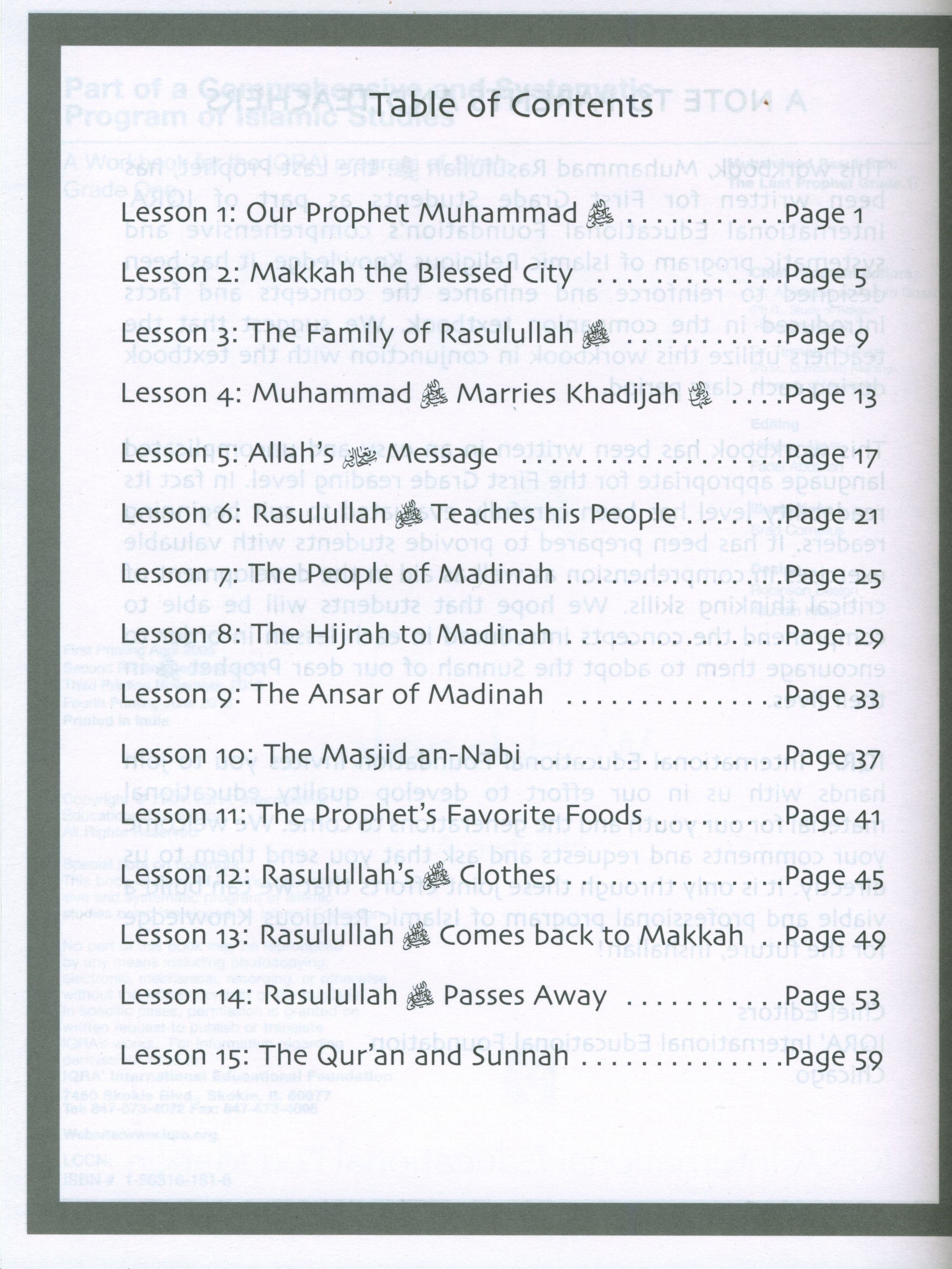 Sirah of our Prophet Grade 1: Workbook