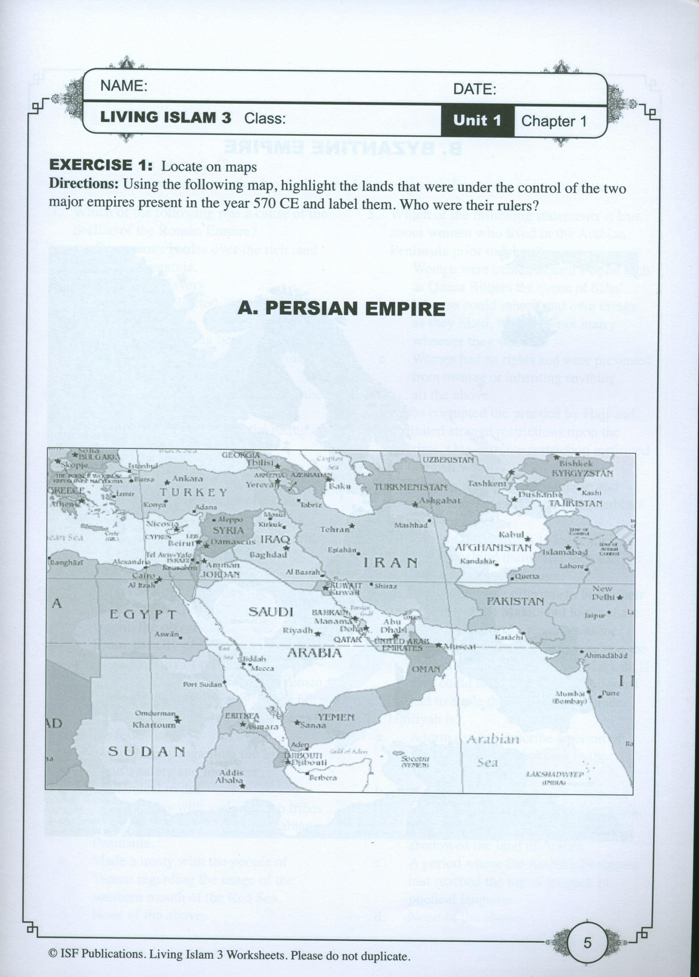 Living Islam Worksheets Level 3 - Prophet of Mercy (10th Grade)