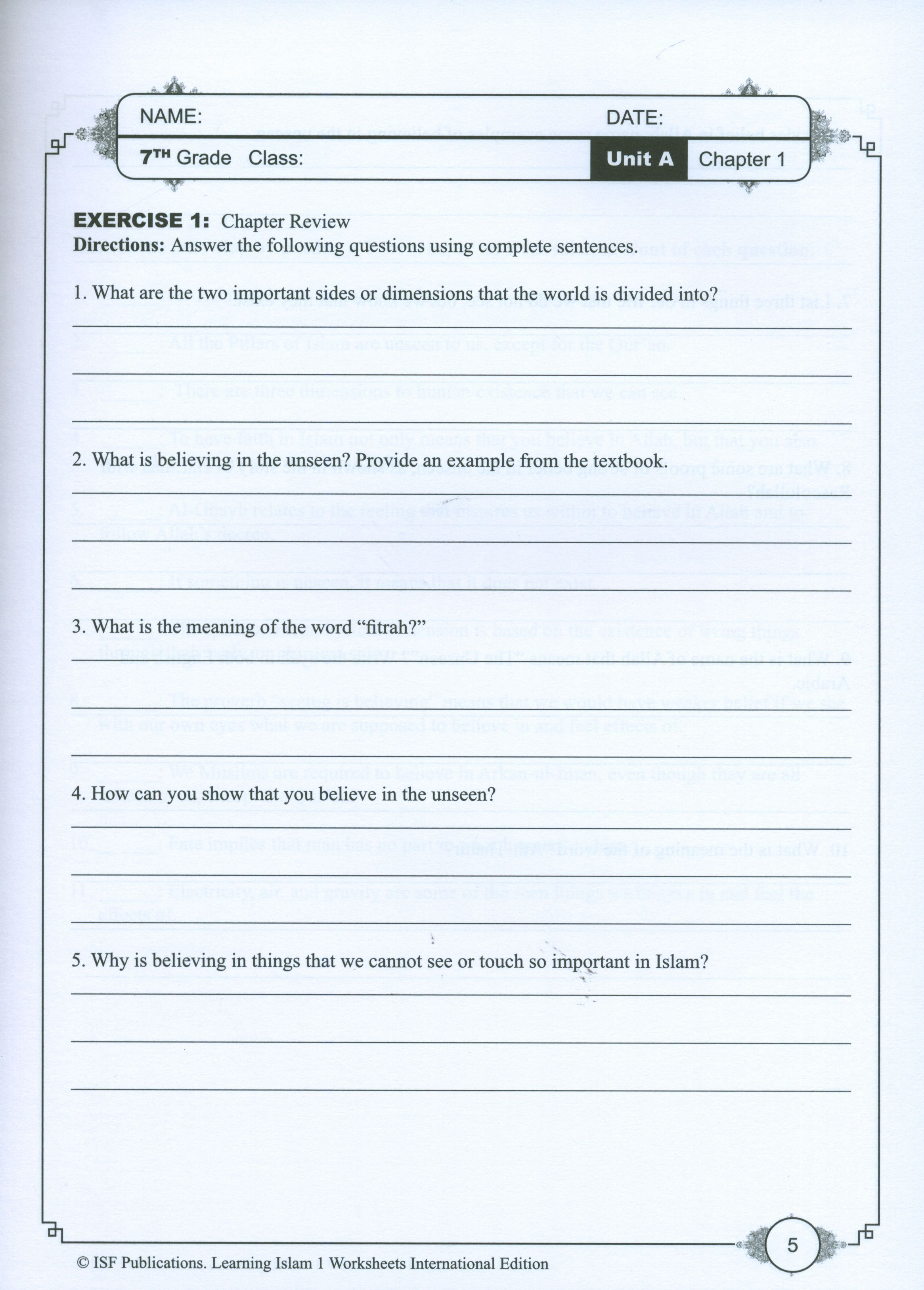 Learning Islam Weekend Edition Worksheets Level 1 (6th Grade)