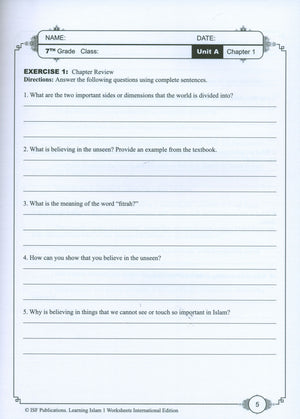 Learning Islam Weekend Edition Worksheets Level 1 (6th Grade)