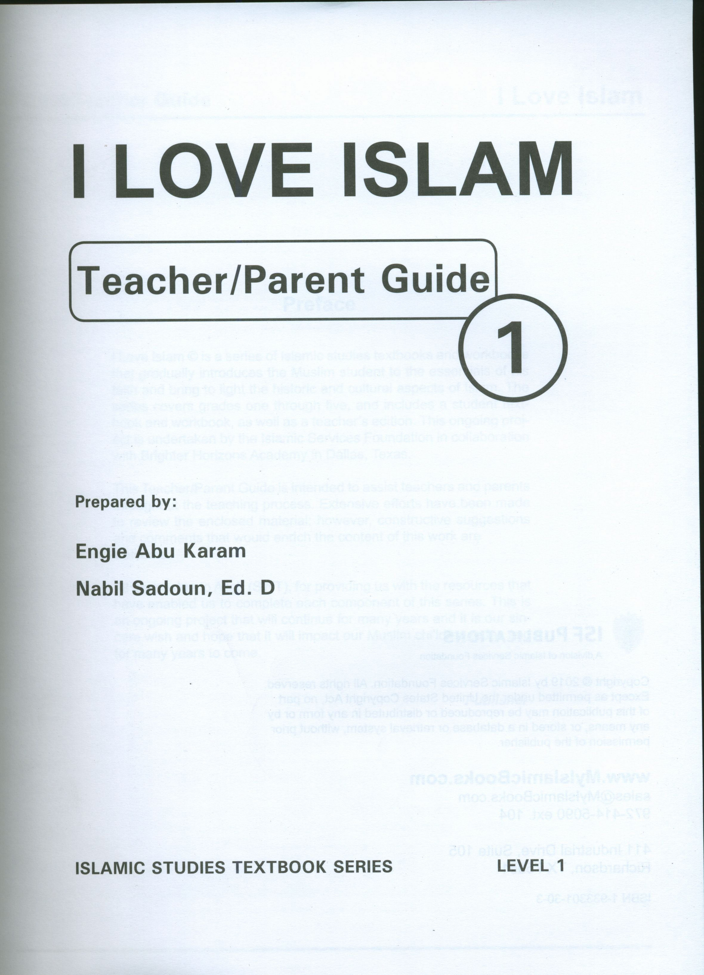I Love Islam Teacher / Parent Guide Level 1 - First Edition