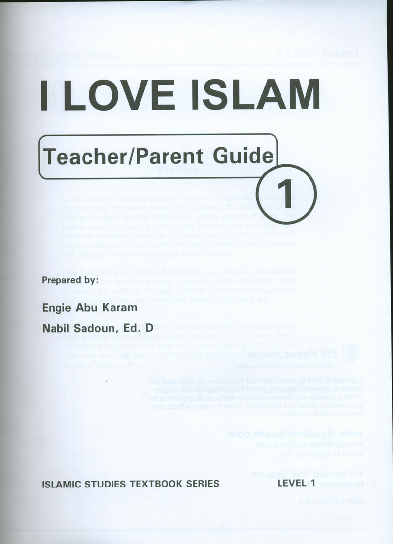 I Love Islam Teacher / Parent Guide Level 1 - First Edition