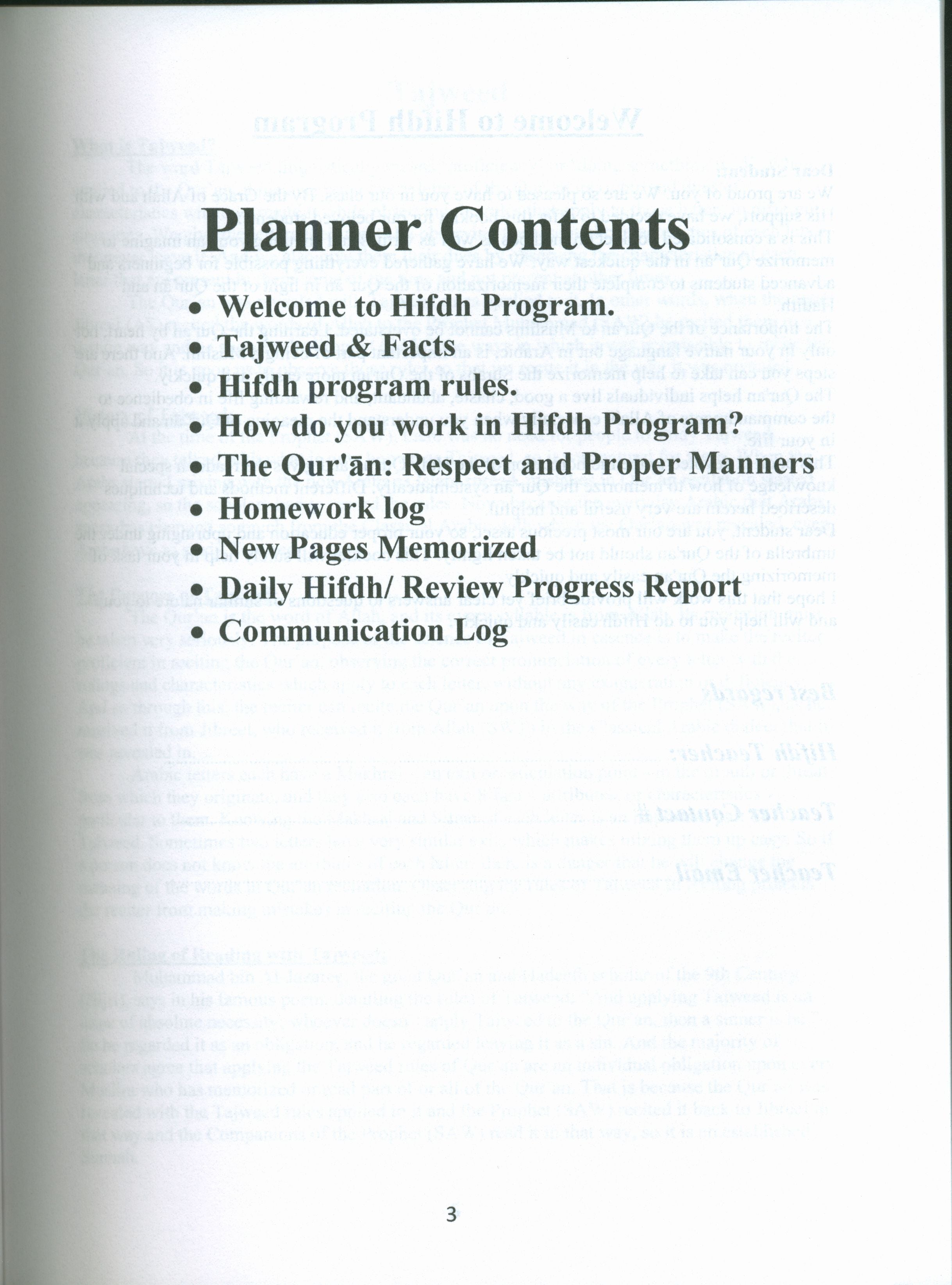 Qur'an Student Planner