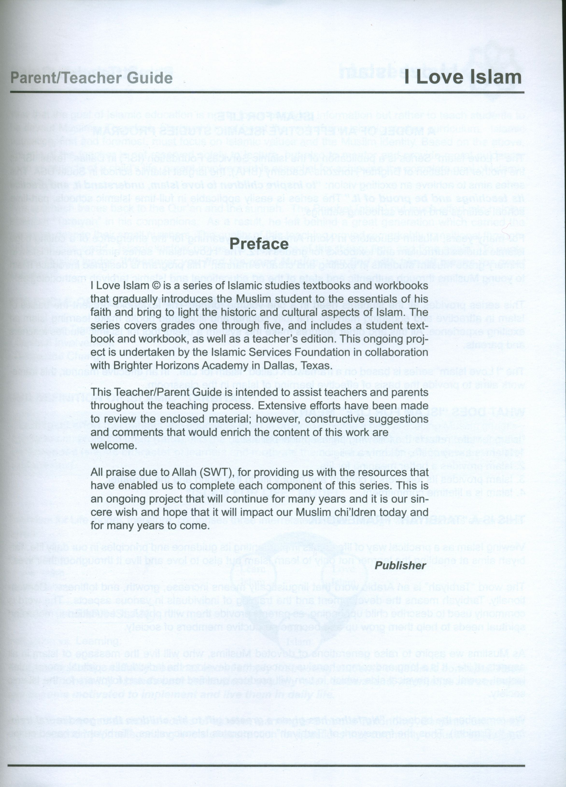 I Love Islam Teacher / Parent Guide Level 1 - First Edition