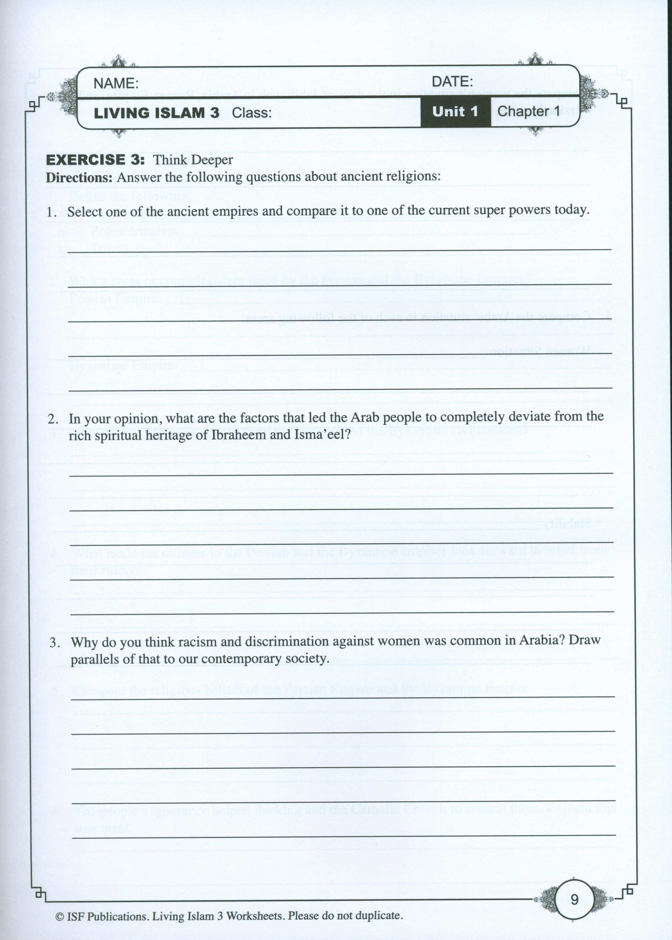 Living Islam Worksheets Level 3 - Prophet of Mercy (10th Grade)