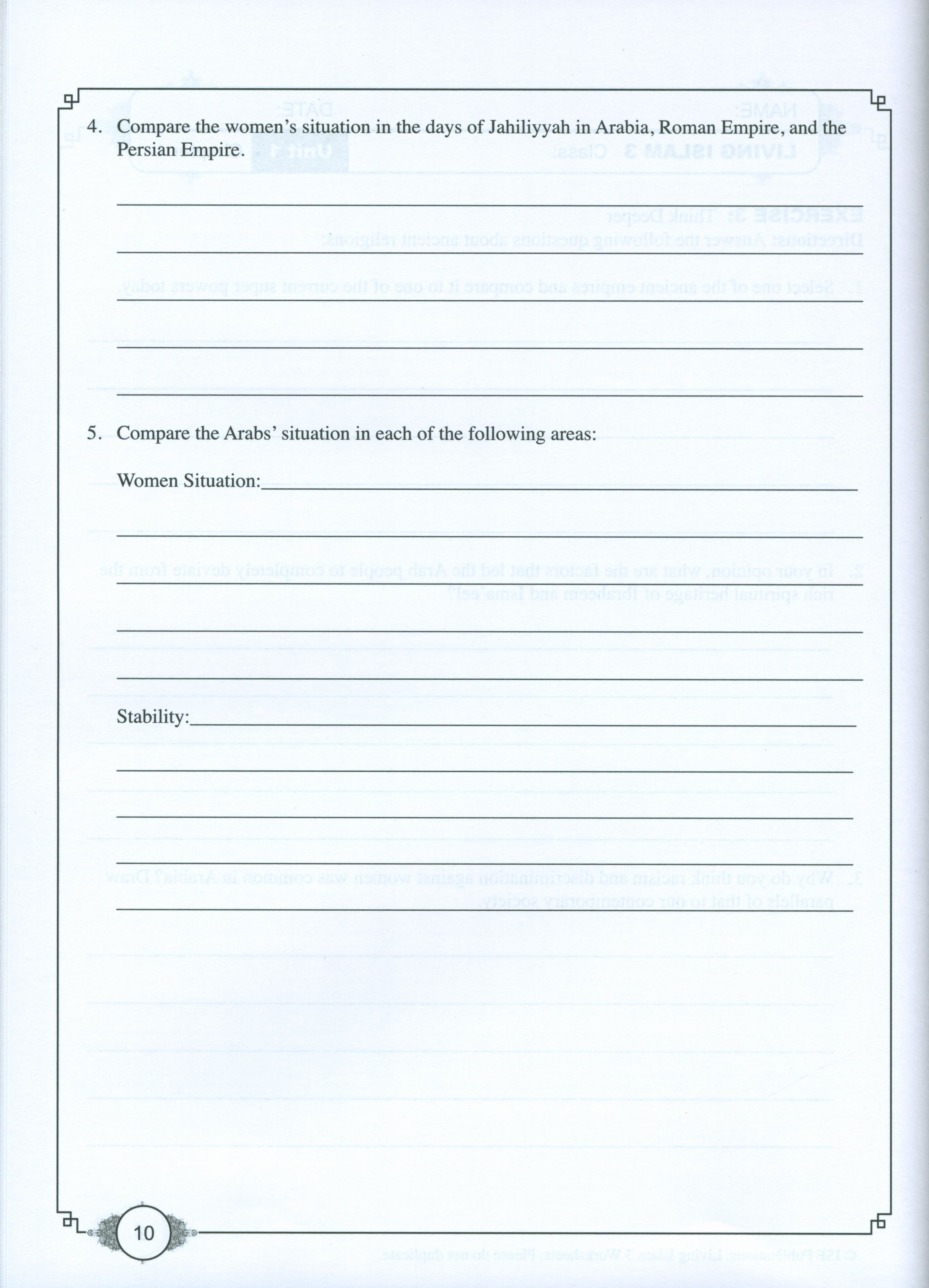 Living Islam Worksheets Level 3 - Prophet of Mercy (10th Grade)